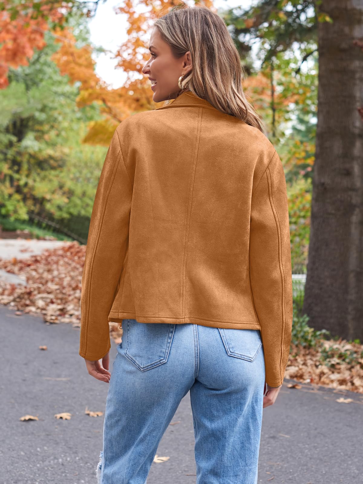 AUTOMET Women's Faux Suede Leather Jacket Cropped Open Front Cardigan Buttery Soft Lightweight Fall Coat Brown XL