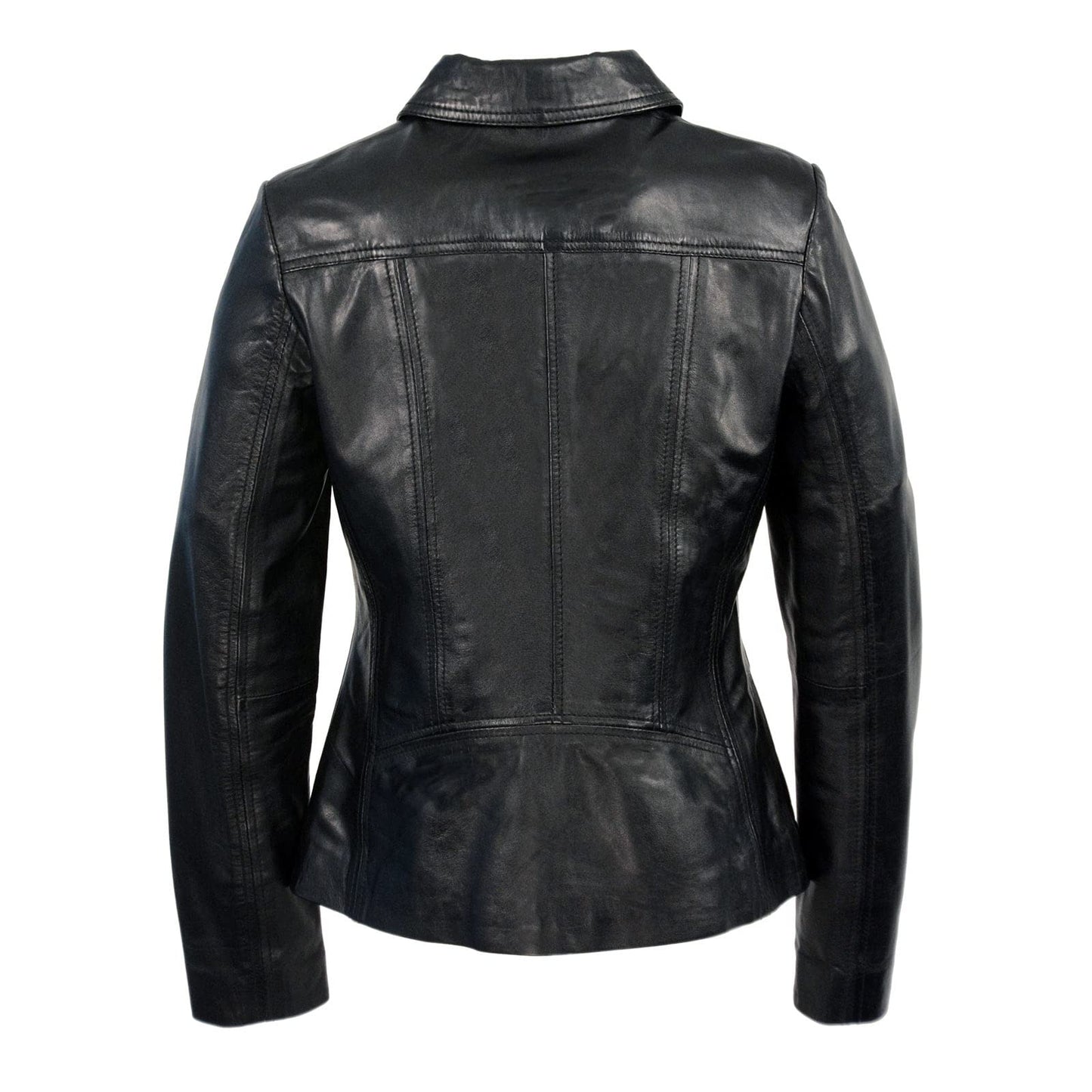 Milwaukee Leather SFL2850 Women's Classic Black Zippered Motorcycle Style Fashion Leather Jacket with Shirt Style Collar - Large