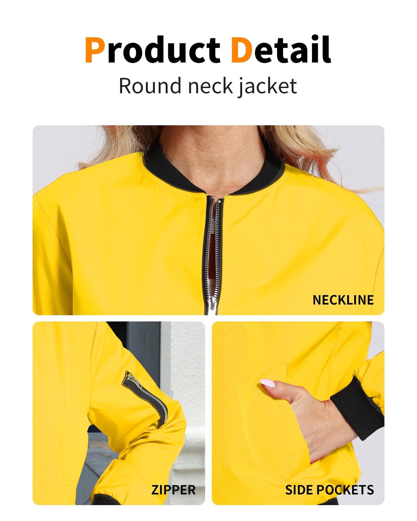 Argstar Women's Bomber Jacket Lightweight Casual Zip Up Outerwear Windbreaker with Pockets Yellow L