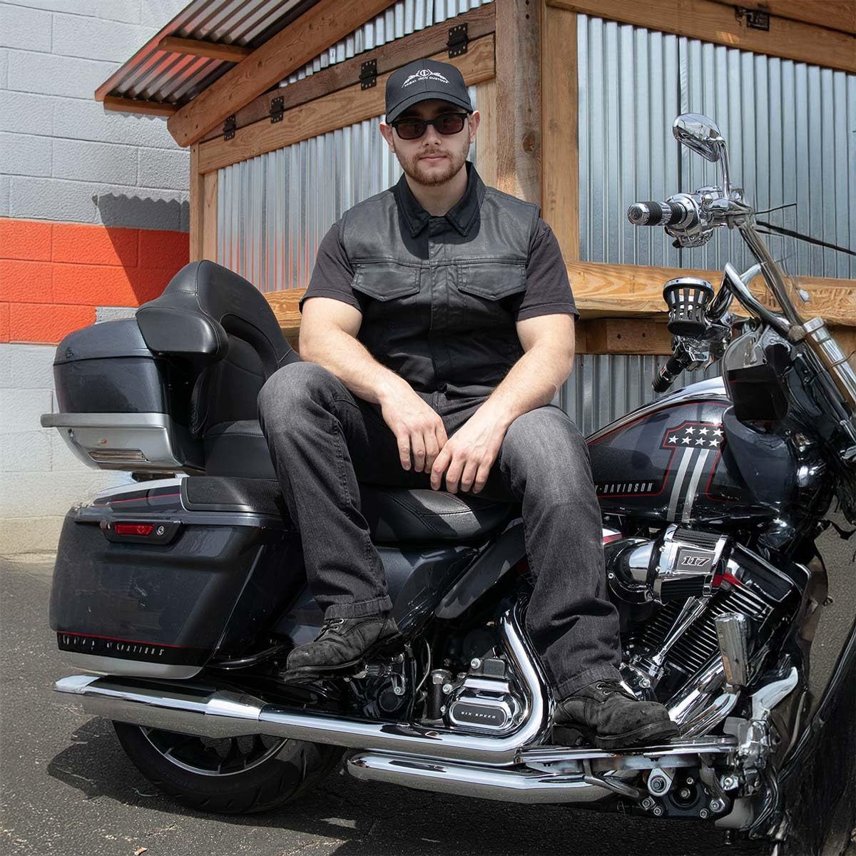 Milwaukee Leather MDM3030 Men’s Black Waxy Coated Denim Club Style Motorcycle Rider Vest w/Shirt Collar - 7X-Large