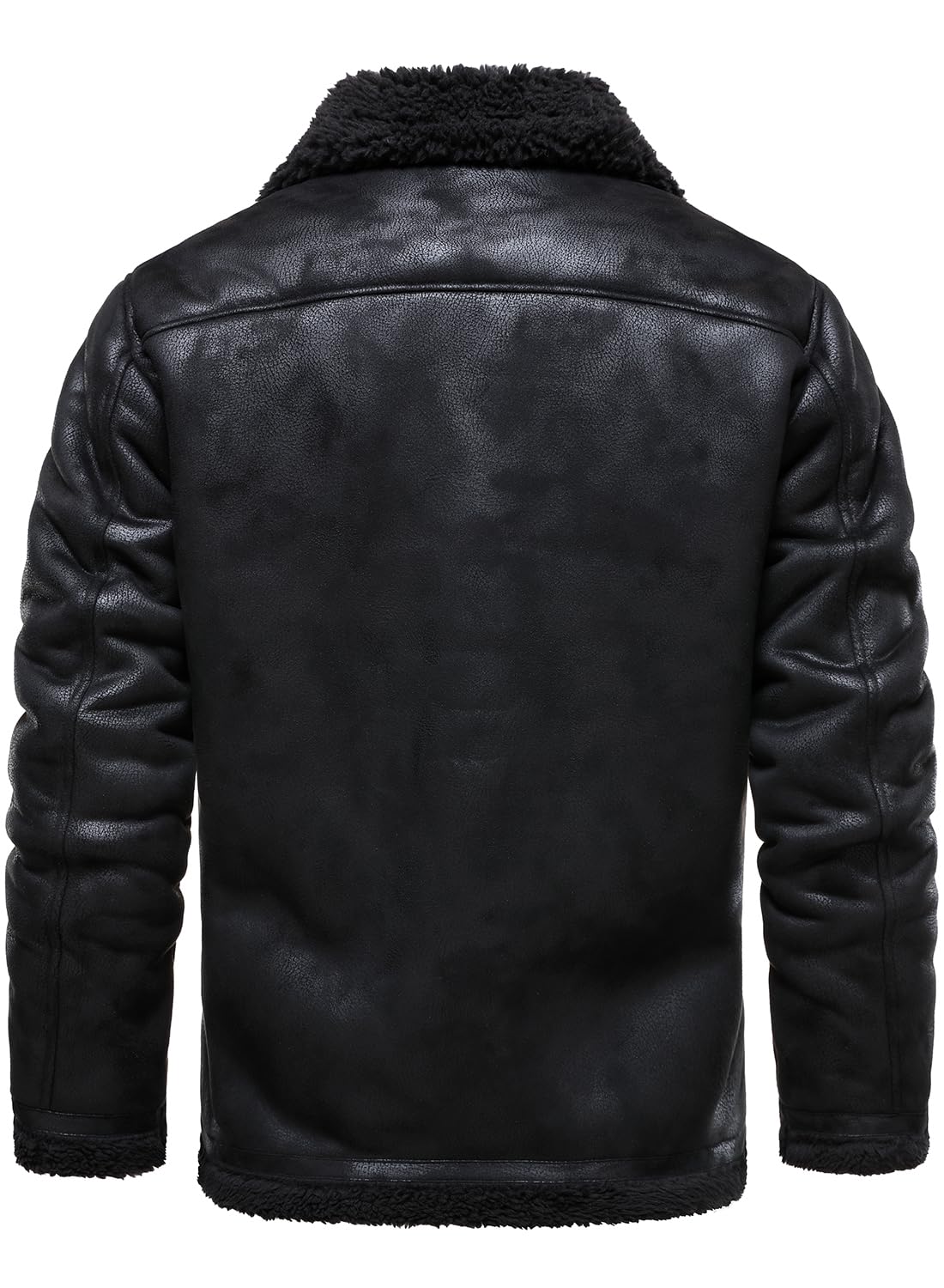 HOOD CREW Men’s Vintage Distressed Jacket Winter Warm Faux Shearling Leather Bomber Jackets Motorcycle Biker Coats Black M