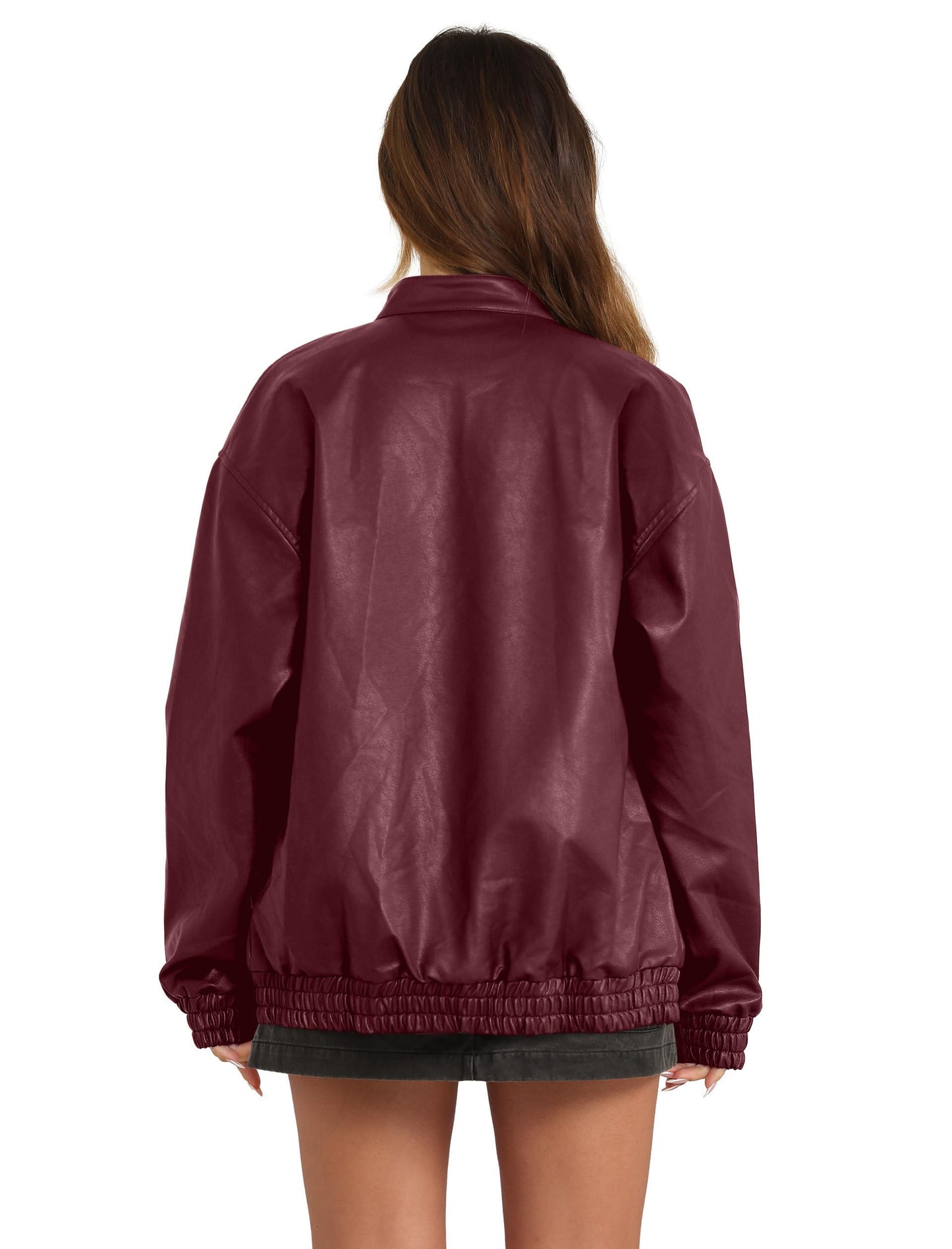Sampeel Leather Jacket Women Faux Oversized Motorcycle Bomber Coats 2025 Fall Fashion Outfits Winter Clothes Trendy Cute Red M