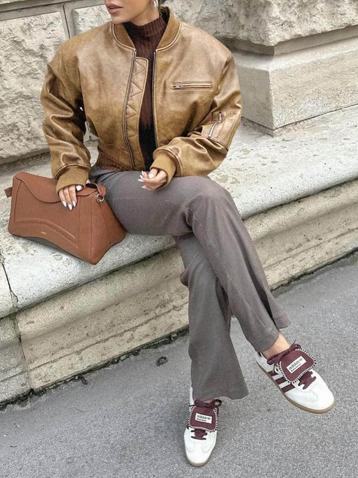Cicy Bell Womens Faux Leather Bomber Jackets Baseball Collar Zip Up Cropped Biker Coat with Pockets