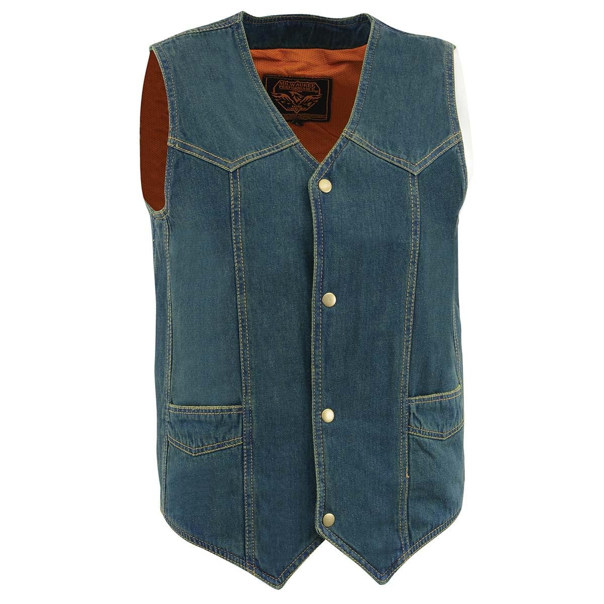 Milwaukee Leather Men's Classic Western V-Neck Premium Denim Motorcycle Biker Vests | MDM - 2X-Large