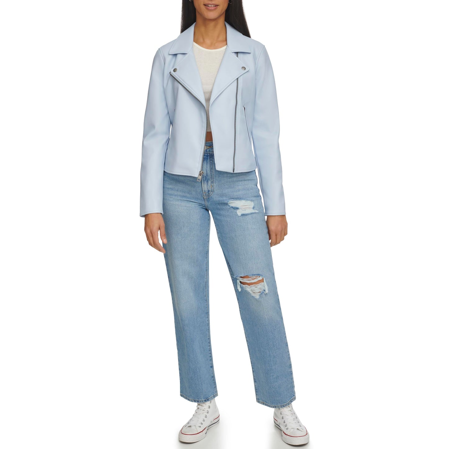 Levi's Women's Smooth Faux Leather Moto, Dusty Blue, X-Small