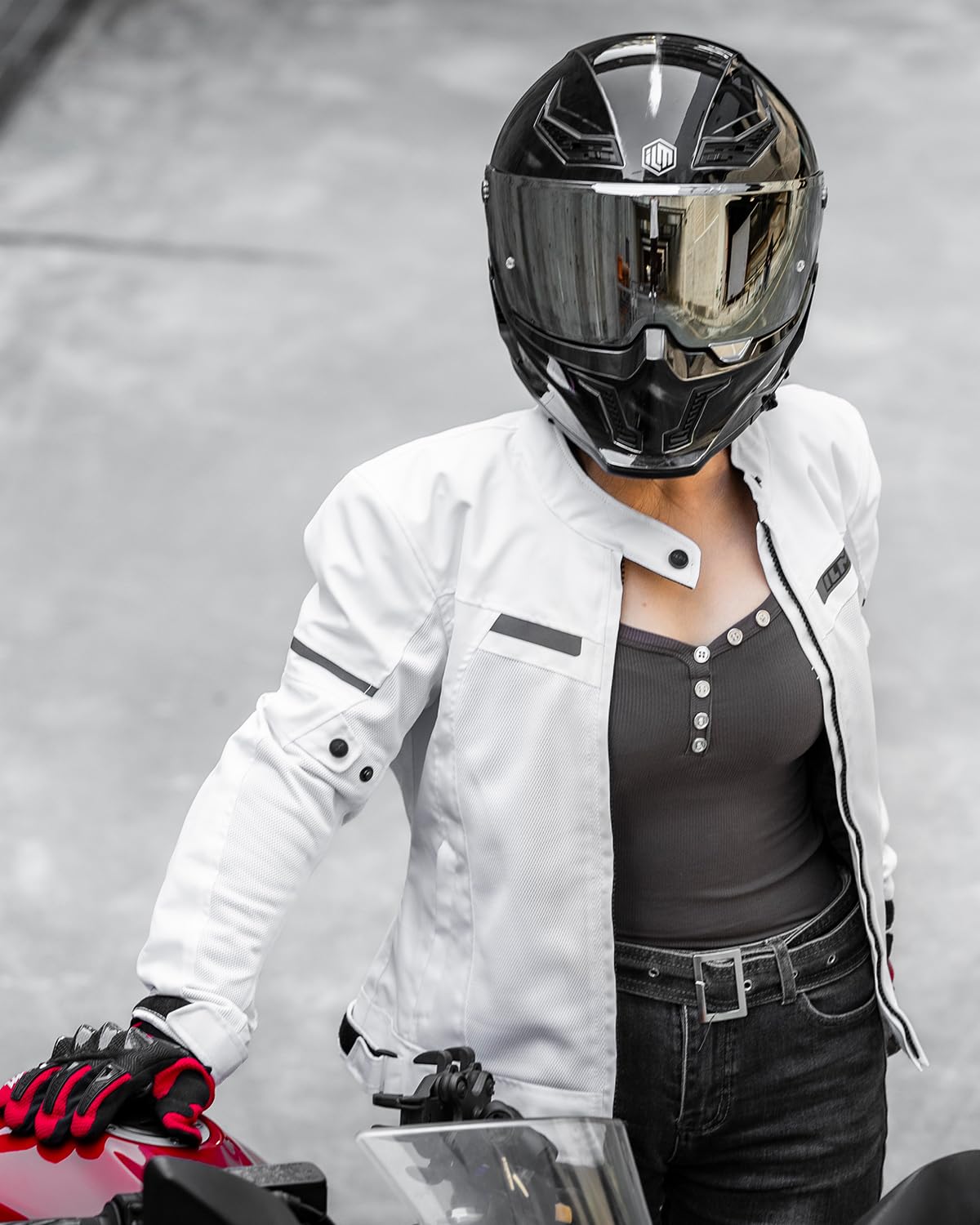ILM Women Motorcycle Jacket with Armor CE Lightweight Moto Jacket with Detachable and Waterproof Mesh Liner All Season JM4 (White, M)