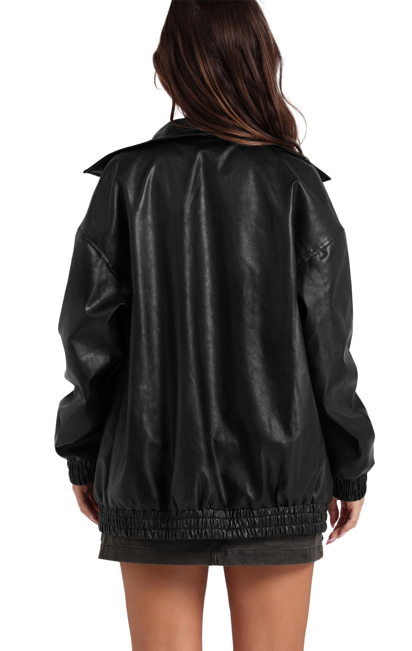 Sampeel Black Faux Leather Jacket Women Baggy Oversized Motorcycle Bomber Coats 2025 Fall Going Out Outfits Winter Clothes M