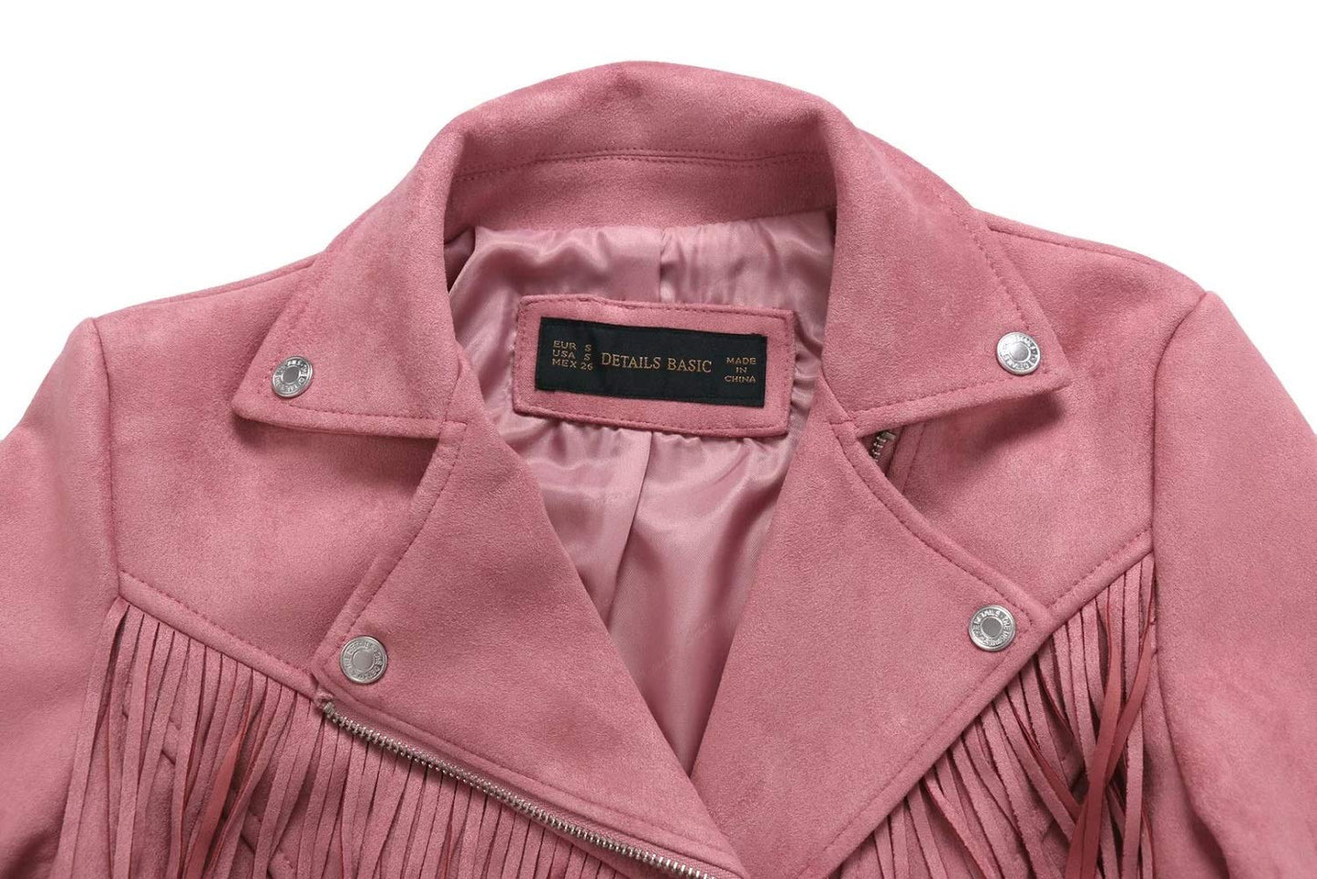 CHARTOU Women's Fall 2023 Fashion Faux Suede Leather Casual Moto Biker Jacket Coats (Small, tassel-pink)