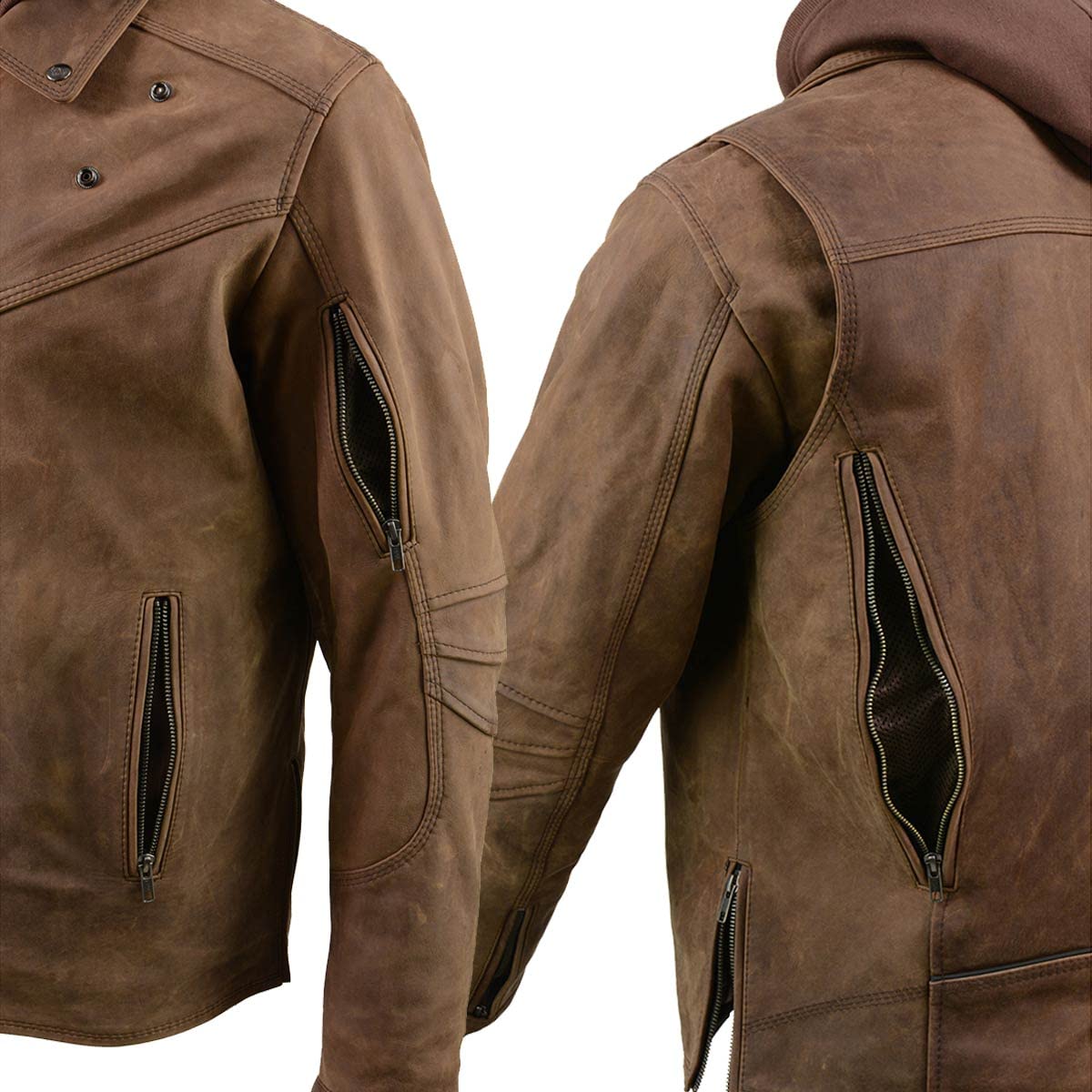 Milwaukee Leather Men's Premium Leather Motorcycle Riders Vented Jacket with Removable Hoody Liner - X-Large