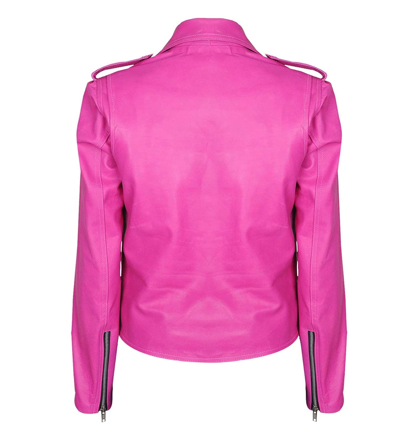 LP-FACON Womens Hot Pink Real Leather Jacket Motorcycle Brando Biker Genuine Leather Jacket