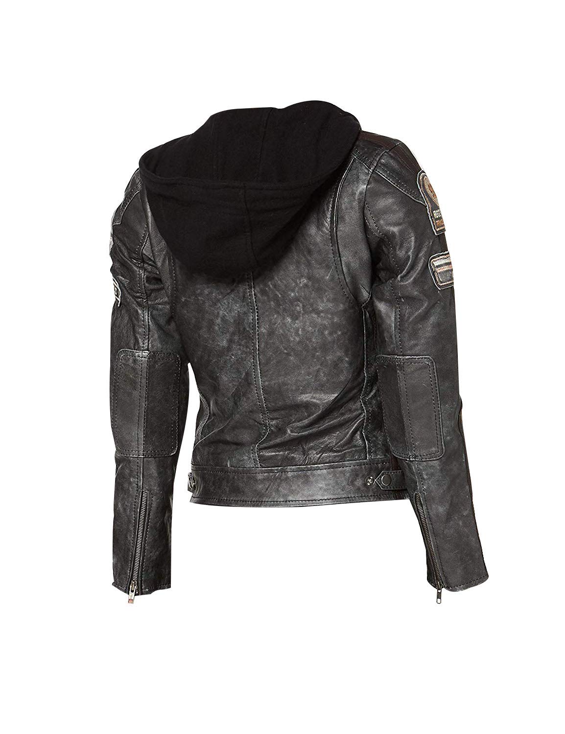 Womens Vintage Cafe Racer Retro Black Biker Jacket - Ladies Distressed Motorcycle Grey Leather Jacket