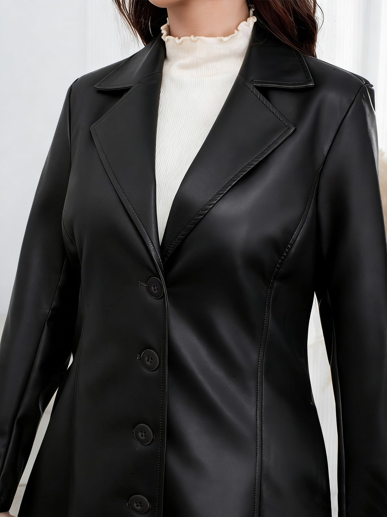 utcoco Womens Faux Leather Trench Coat Classic Lapel Button Down Maxi Jacket 2025 Stylish Overcoat (X-Large, Black)