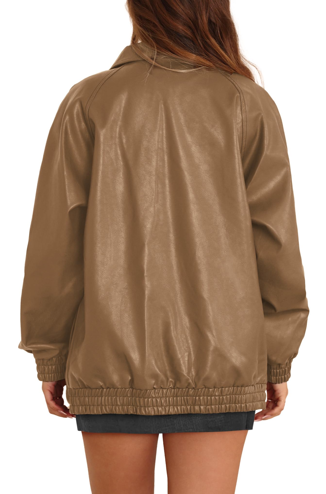 XIEERDUO Winter Jackets for Women Fuax Leather Fall Tops 2025 Button Zip Up Motorcycle Oversized Coats Womens Fashion Khaki L