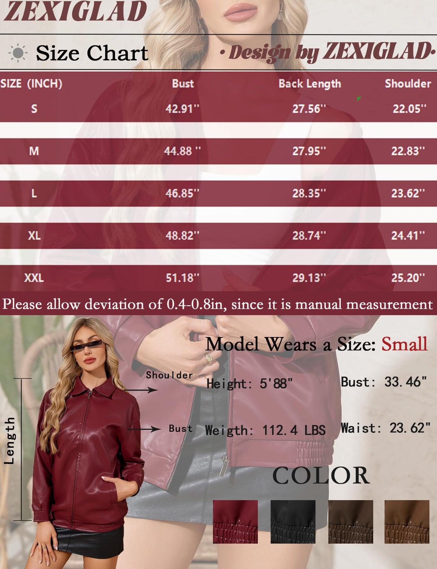 ZEXIGLAD Oversized Leather Jacket Women Faux Suede Motorcycle Bomber Fall Jackets 2025 Winter Coats Outfits Clothes with Pocket Dark Coffee S