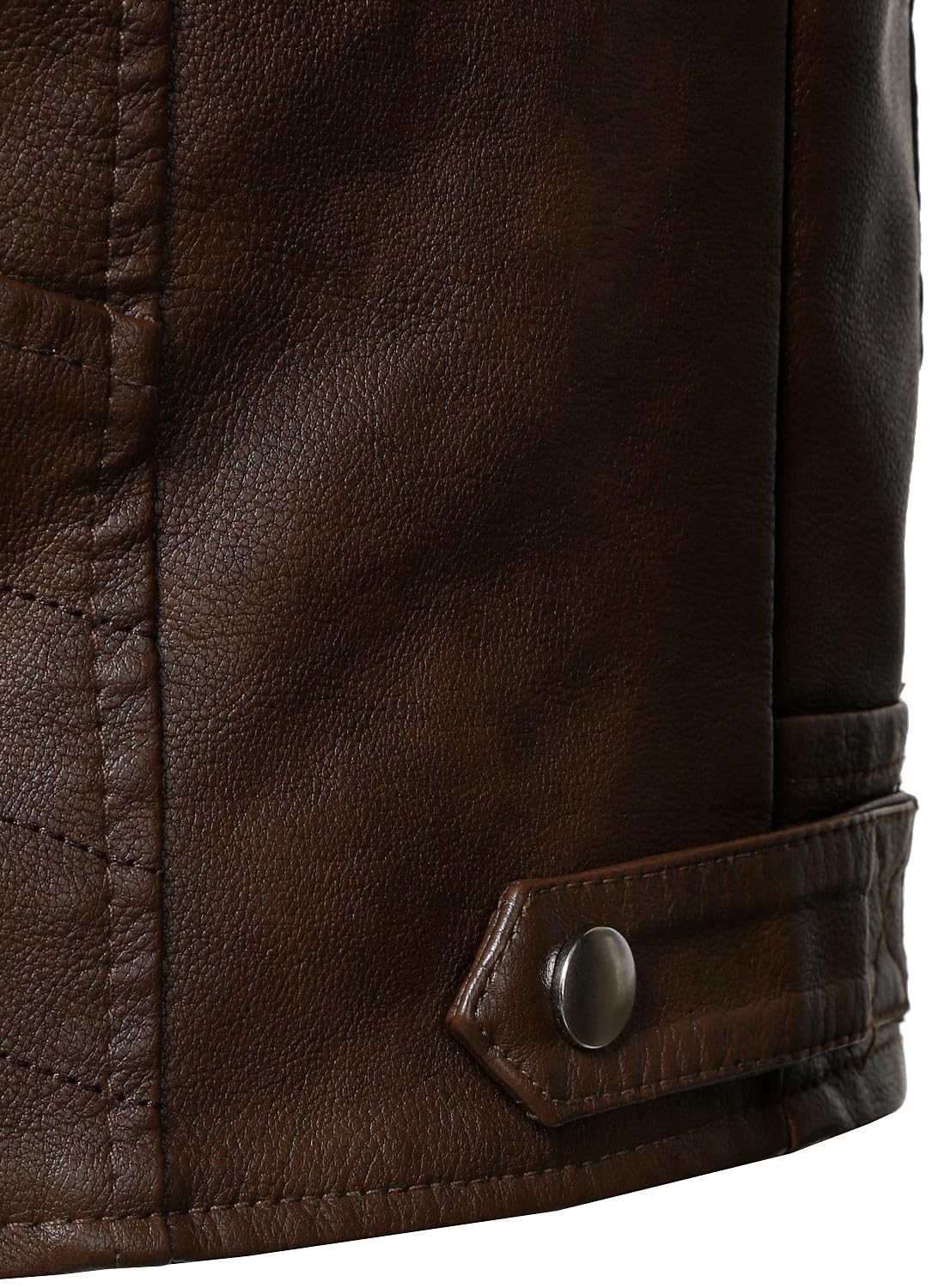 HOOD CREW Mens PU Leather Jacket Classic Style Turn Down Collar Faux Leather Biker Jackets Coffee M