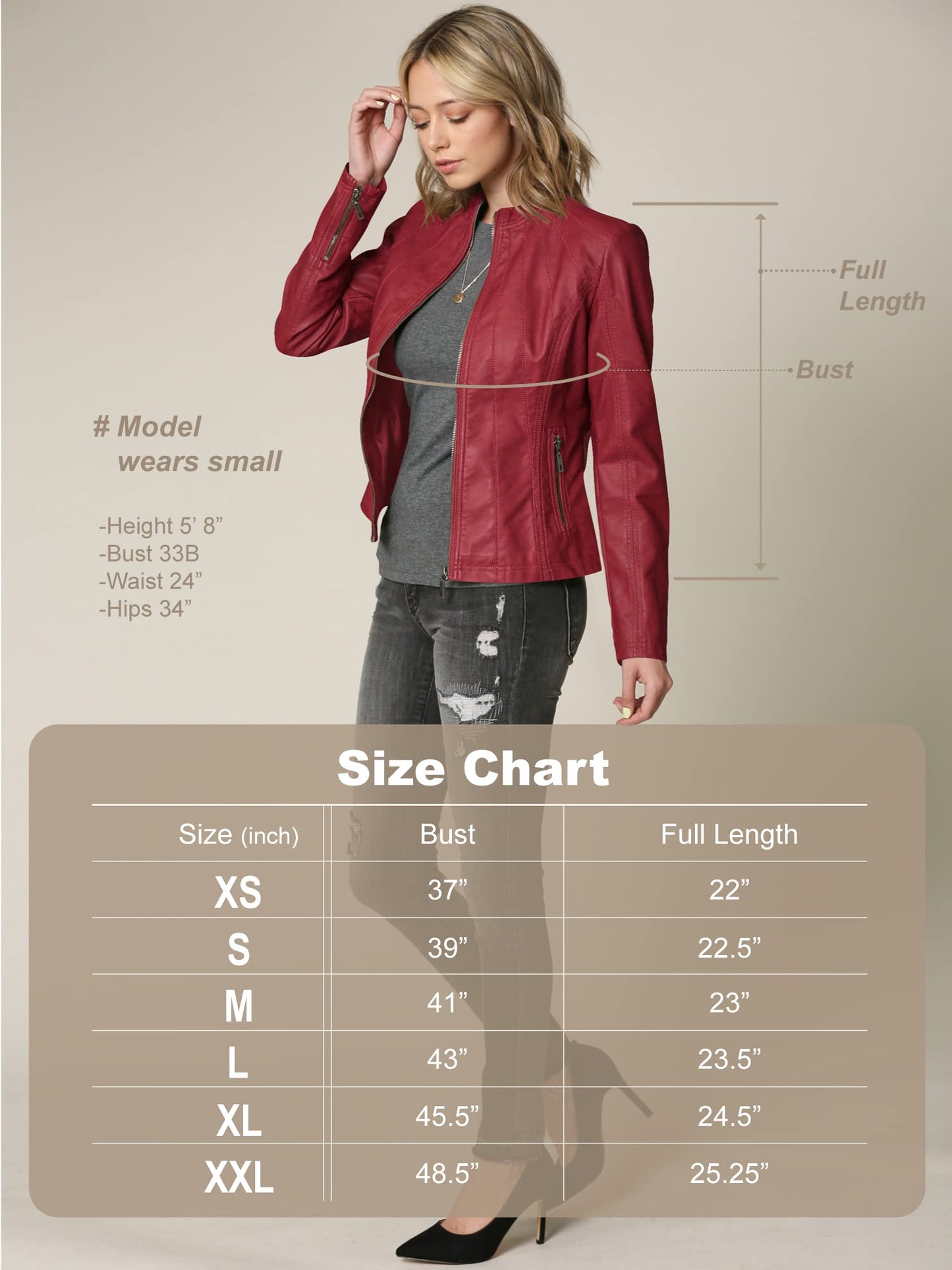 LL WJC877L Womens Panelled Faux Leather Moto Jacket XS RED