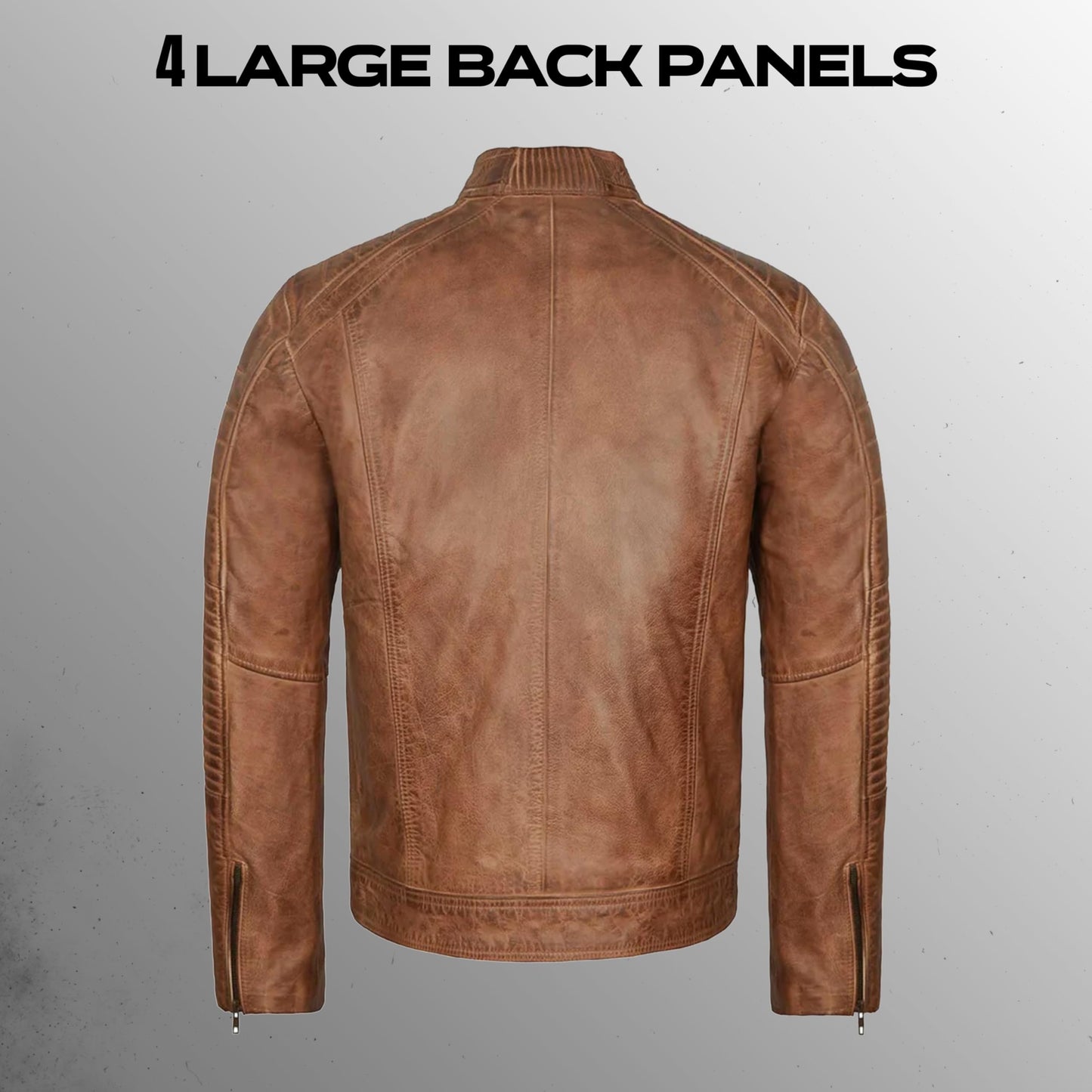 Leatherick Mens Distressed Tan Brown Genuine Leather Cafe Racer Biker Jacket Retro Style Vintage Jacket (US, Alpha, Medium, Regular, Regular, Tan Brown)