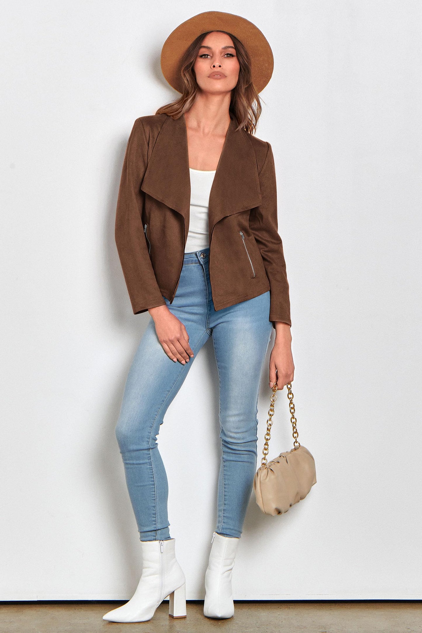 PRETTYGARDEN Women 2026 Fashion Fall Coats Outerwear Long Sleeve Open Front Crop Faux Suede Leather Jackets (Coffee,Large)