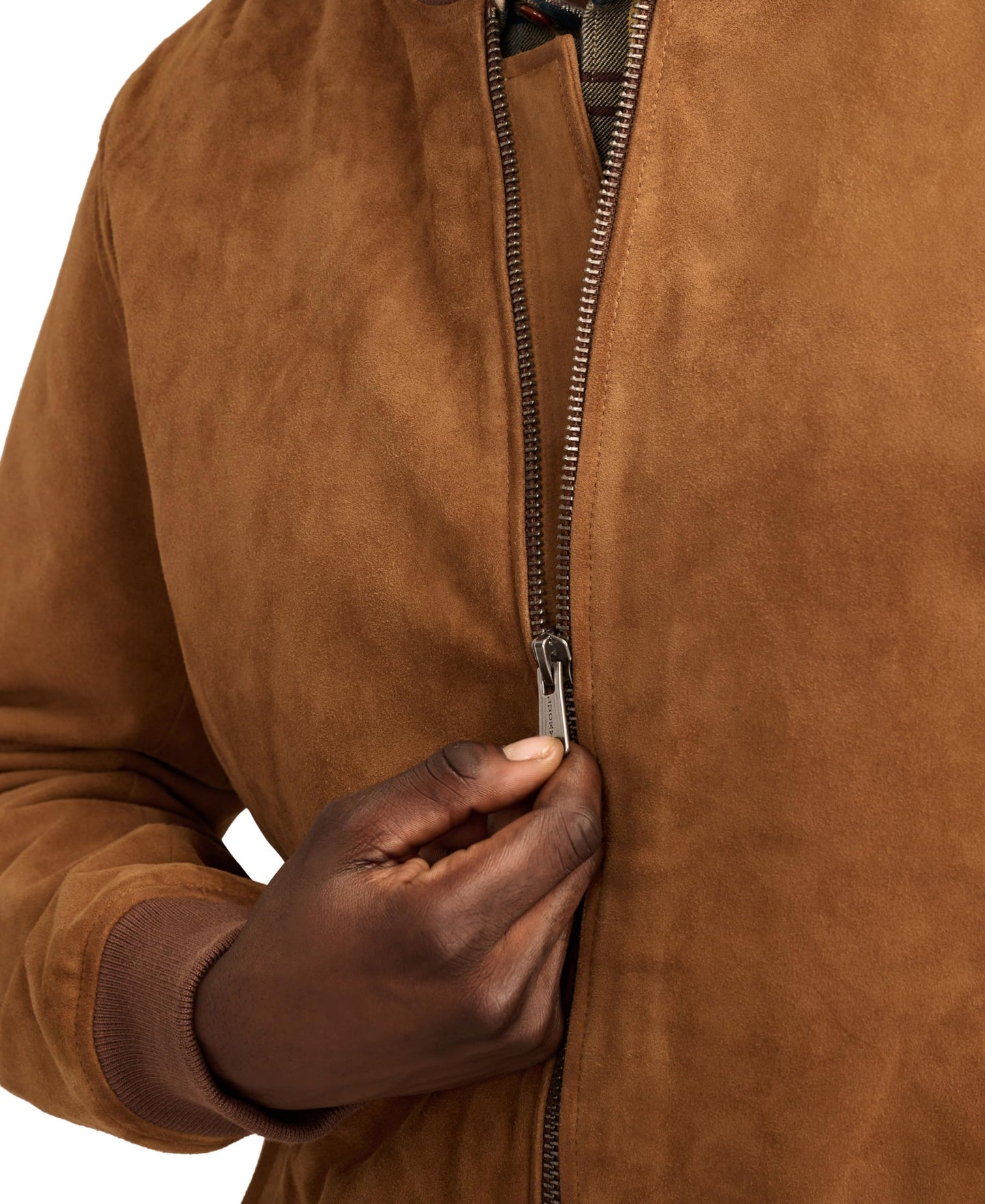 Lucky Brand Men's Suede Leather Bomber Jacket, Dark Tan, X-Large