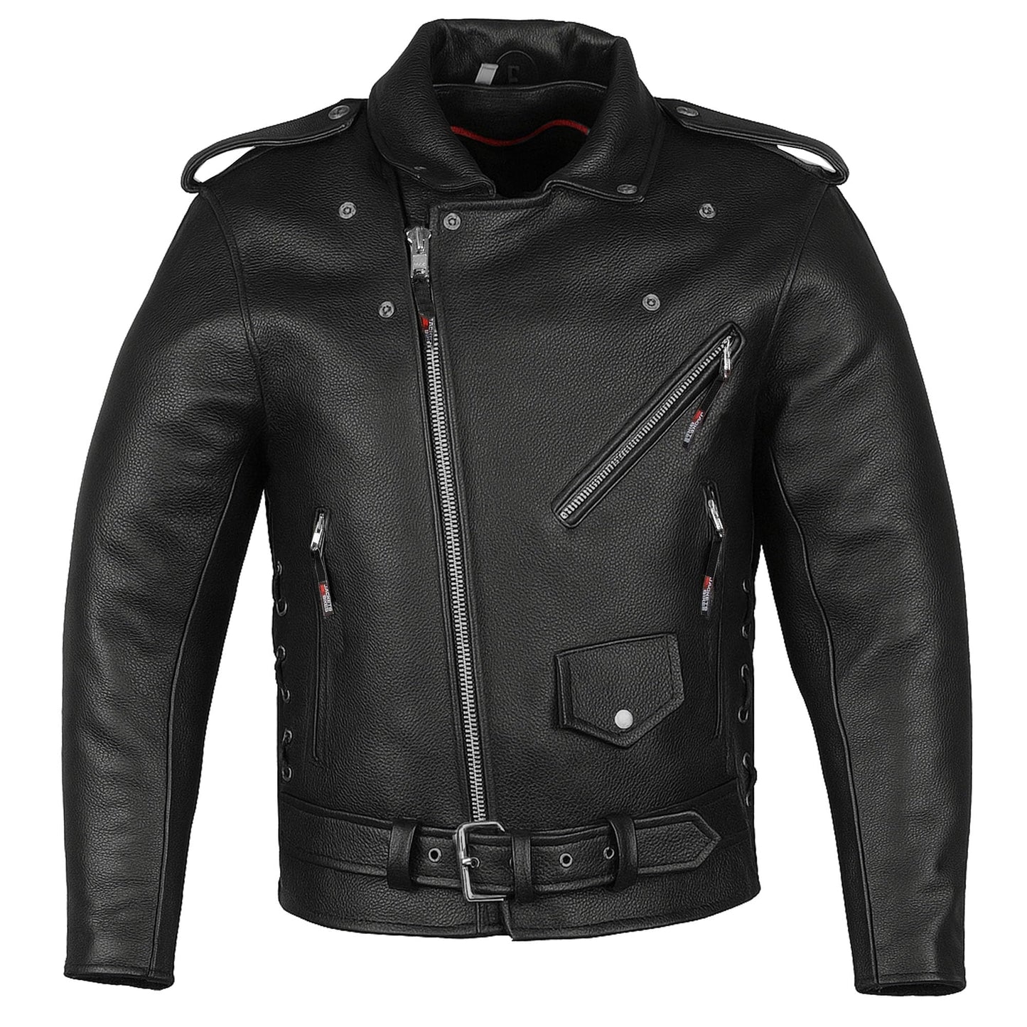 ICONIC Motorcycle Jacket for Men, Premium Buffalo Leather, Insulated Liner, Classic Side Laces, Cruiser Biker Black S