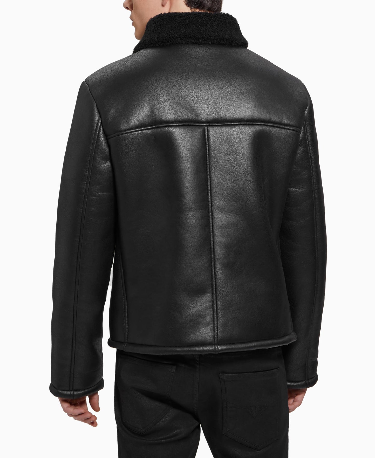Guess Mens Toni Df Jacket Faux Shearling, Jet Black, Small