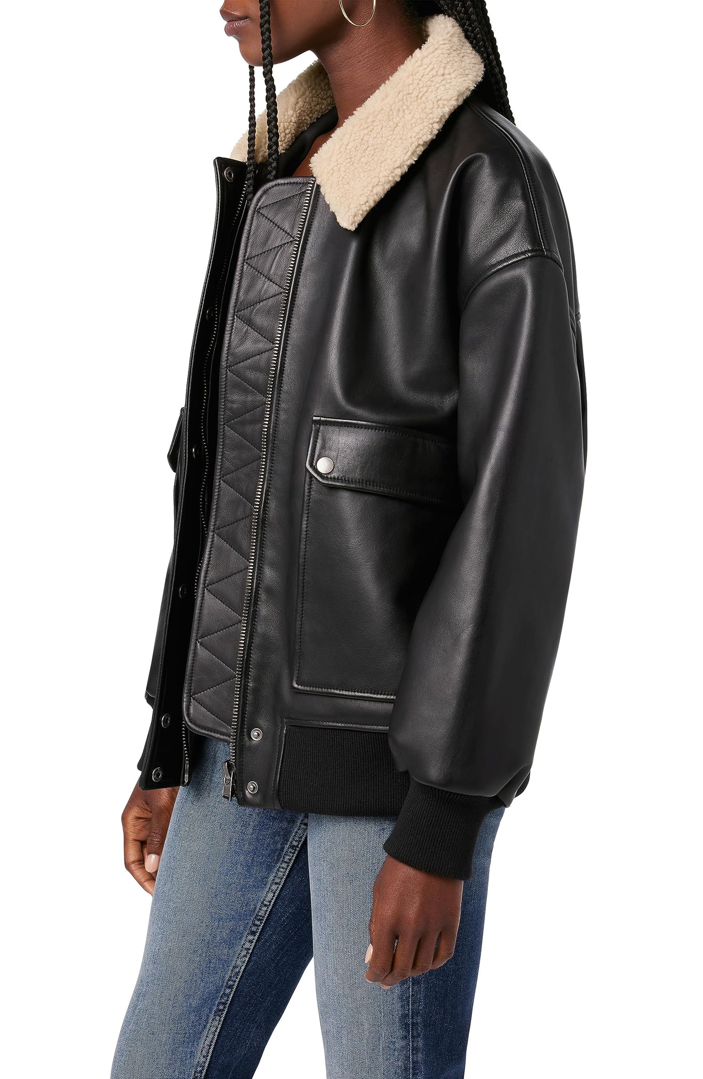 Hudson Jeans Oversized Leather Bomber Jacket