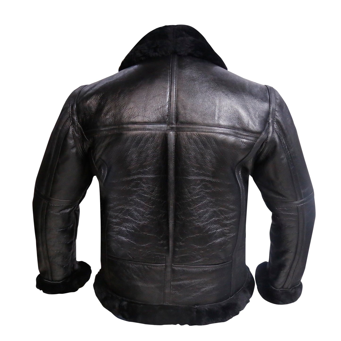 MARCO ENZOLANI RAF Bomber Bomber Jacket Aviator Real Shearling Sheepskin Leather Jacket (Ginger Black- 2XL)