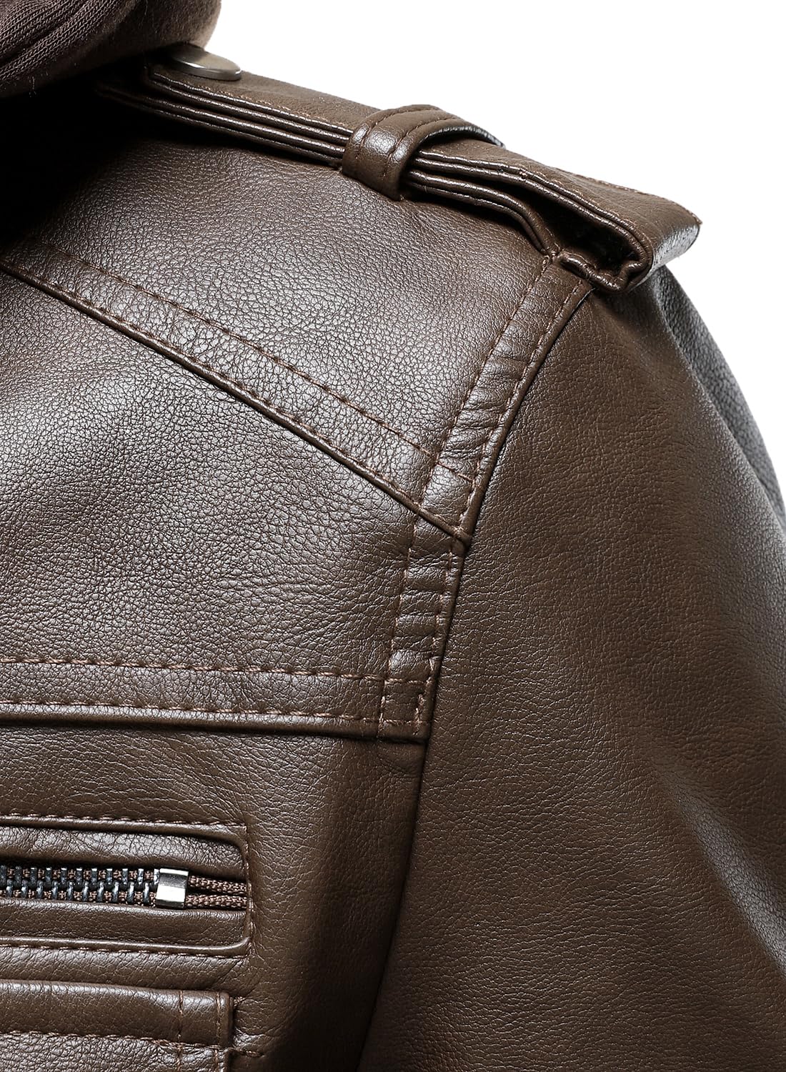 HOOD CREW Men's Faux Leather Hooded Jacket Motorcycle Jackets Water Repellent Windproof PU Moto Vintage Bomber Hoodie Coats Coffee XL