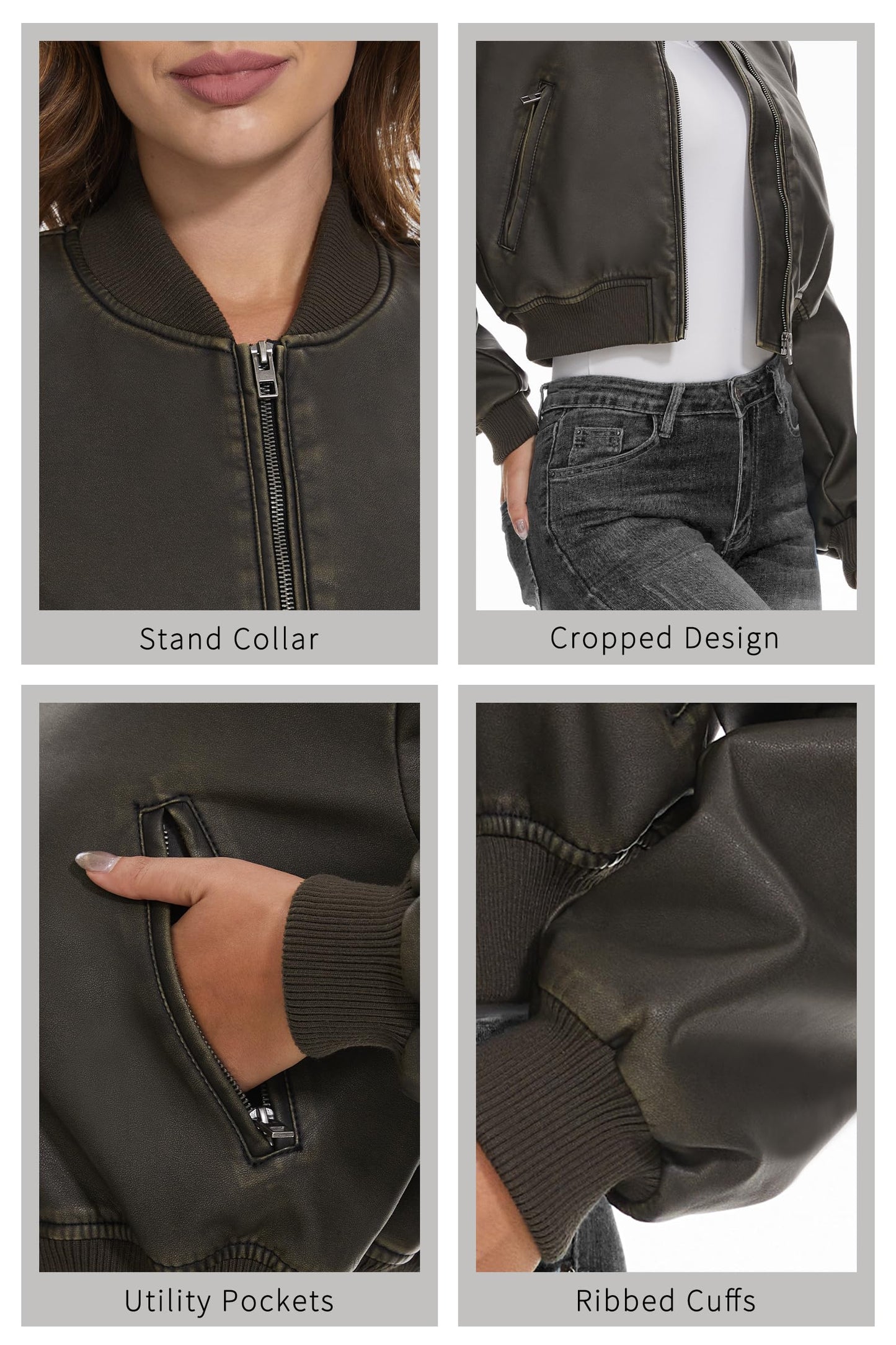 Fahsyee Women's Faux Leather Jacket, Moto Belted Biker Coat, Black S