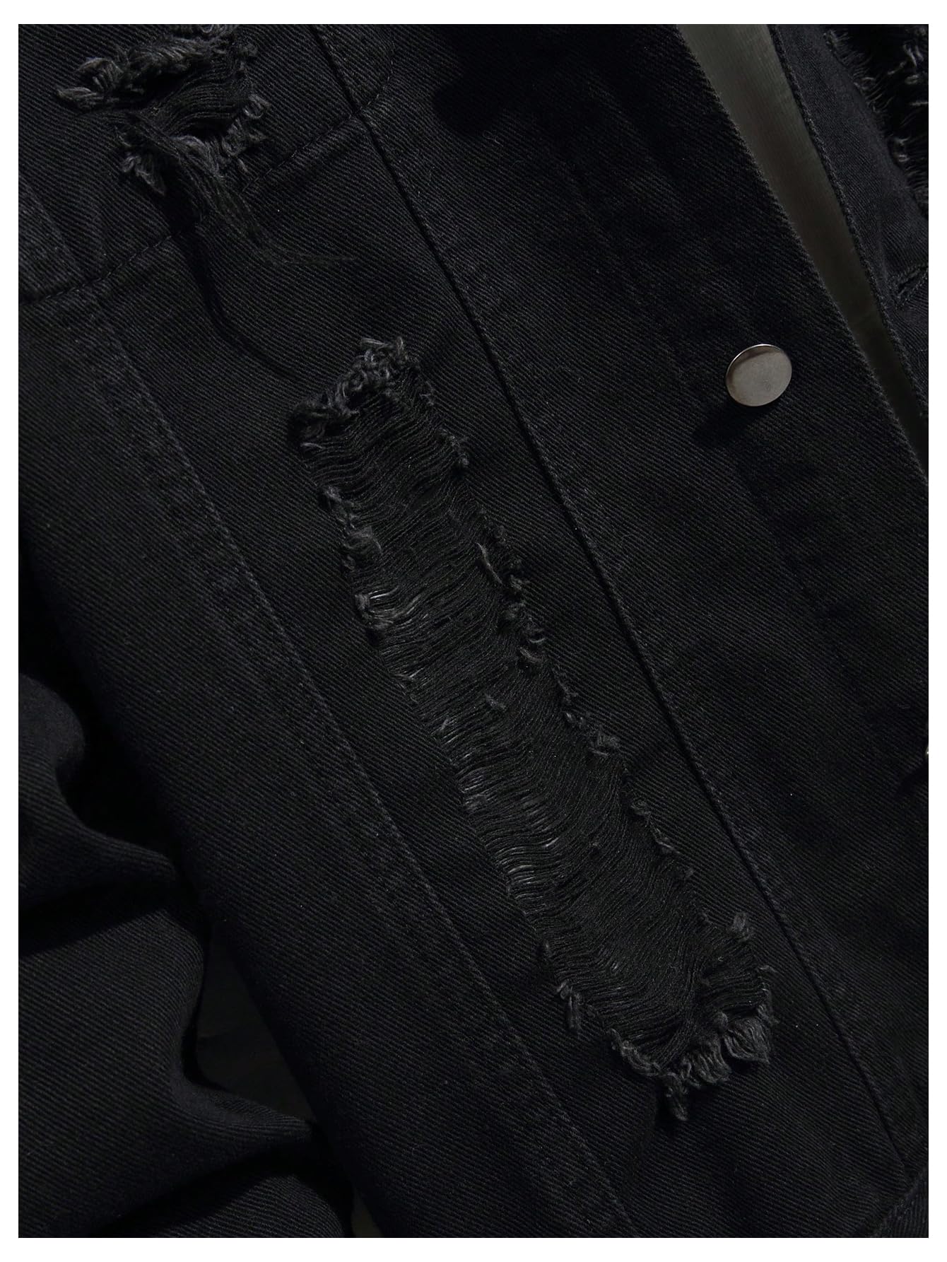 SOLY HUX Men's Ripped Denim Jacket Button Front Collared Long Sleeve Grunge Jean Jackets Streetwear Pure Black X-Large