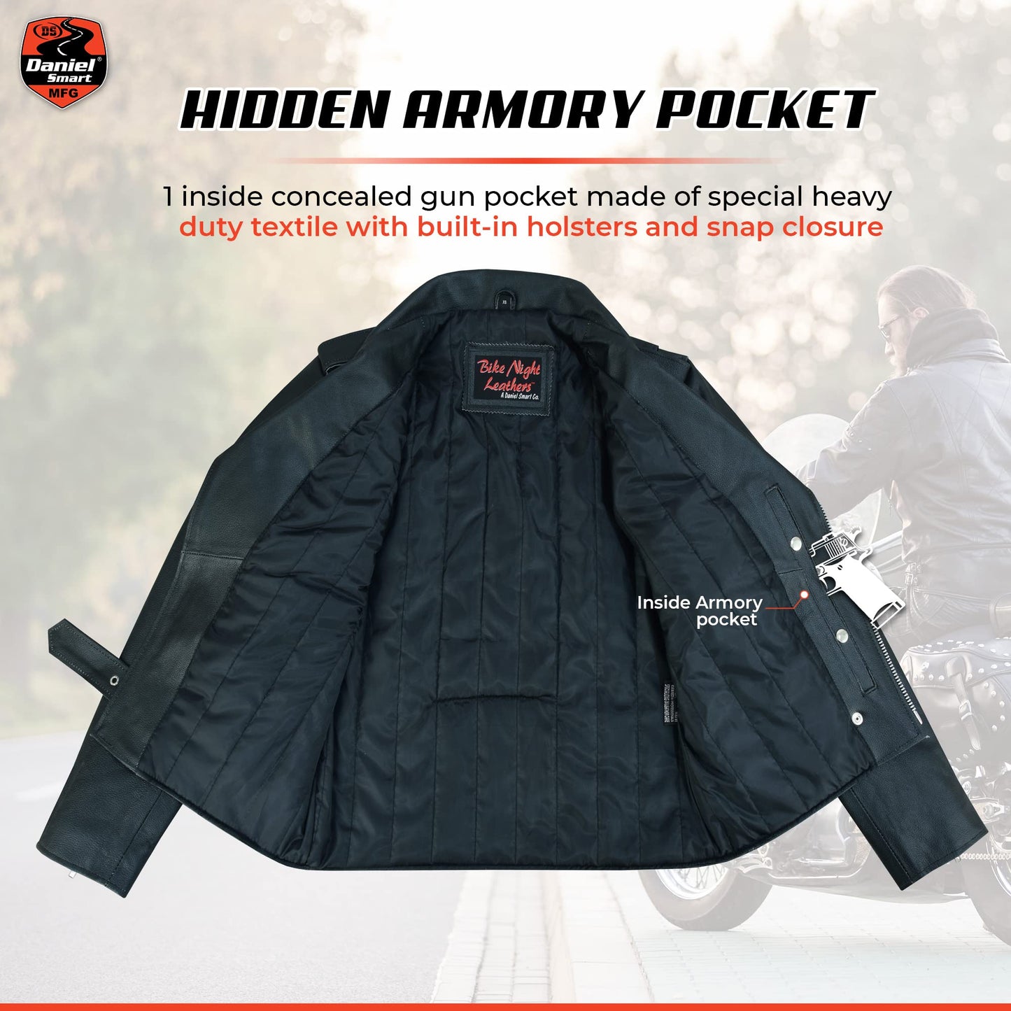 Daniel Smart Men Motorcycle Leather Jacket Black Economy Biker Leather Jacket with inside Pockets & Heavy Duty Zippers