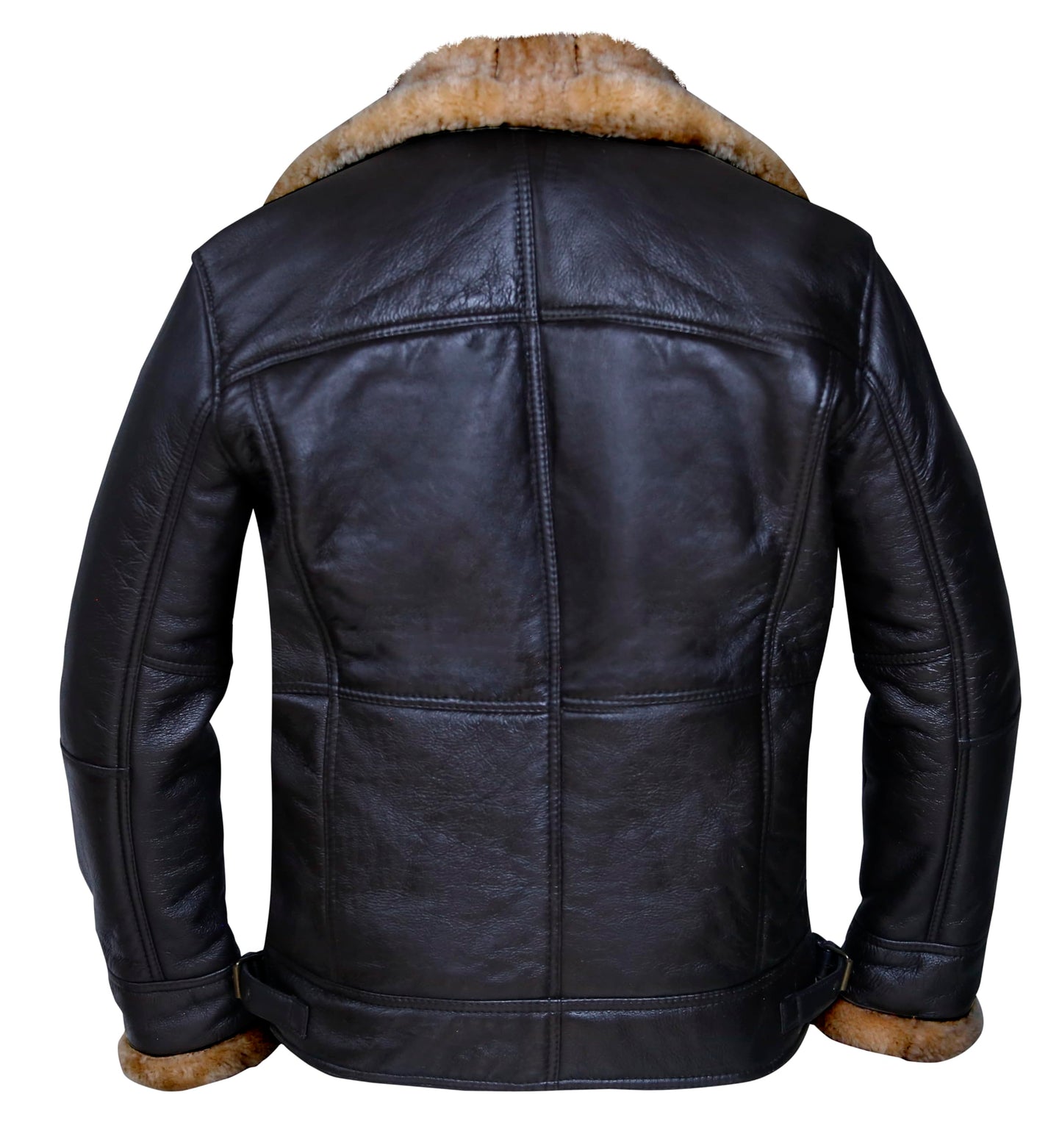 MARCO ENZOLANI Cross Zip B3 Bomber Aviator Real Shearling Brown Sheepskin Leather Jacket - Warm Leather Jacket (Crosszip Dark-Medium)