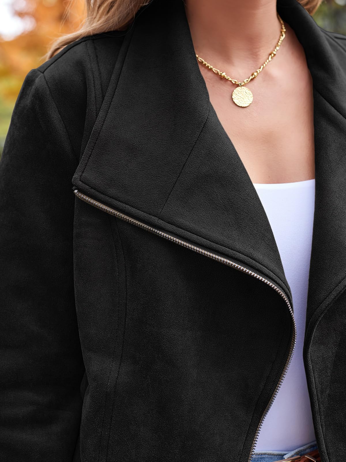 AUTOMET Women's Faux Suede Leather Jacket Cropped Open Front Cardigan Buttery Soft Lightweight Fall Coat Black M