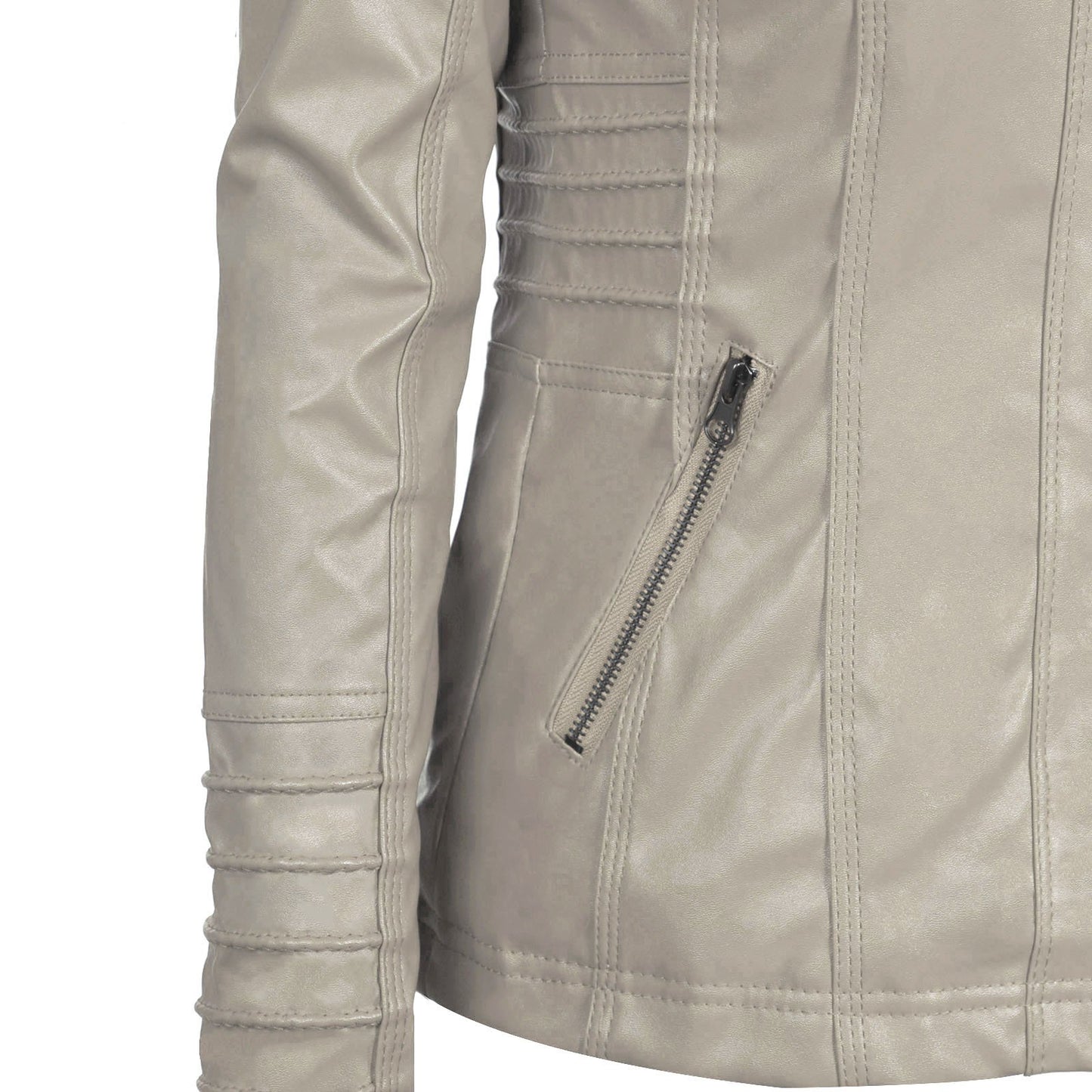 Springrain Women's Faux Leather Jacket Moto Biker Coat with Detachable Hood Motorcycle Jacket (Large, Apricot)