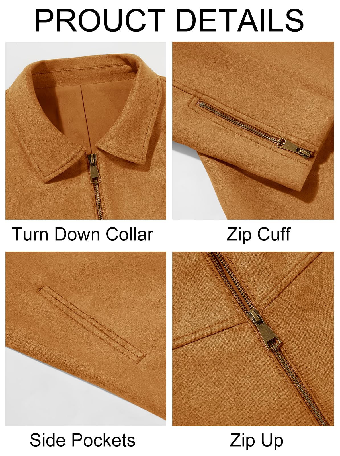 Runcati Men's Suede Jacket Full Zip Casual Vintage Jackets Lightweight Classic Trucker Coat