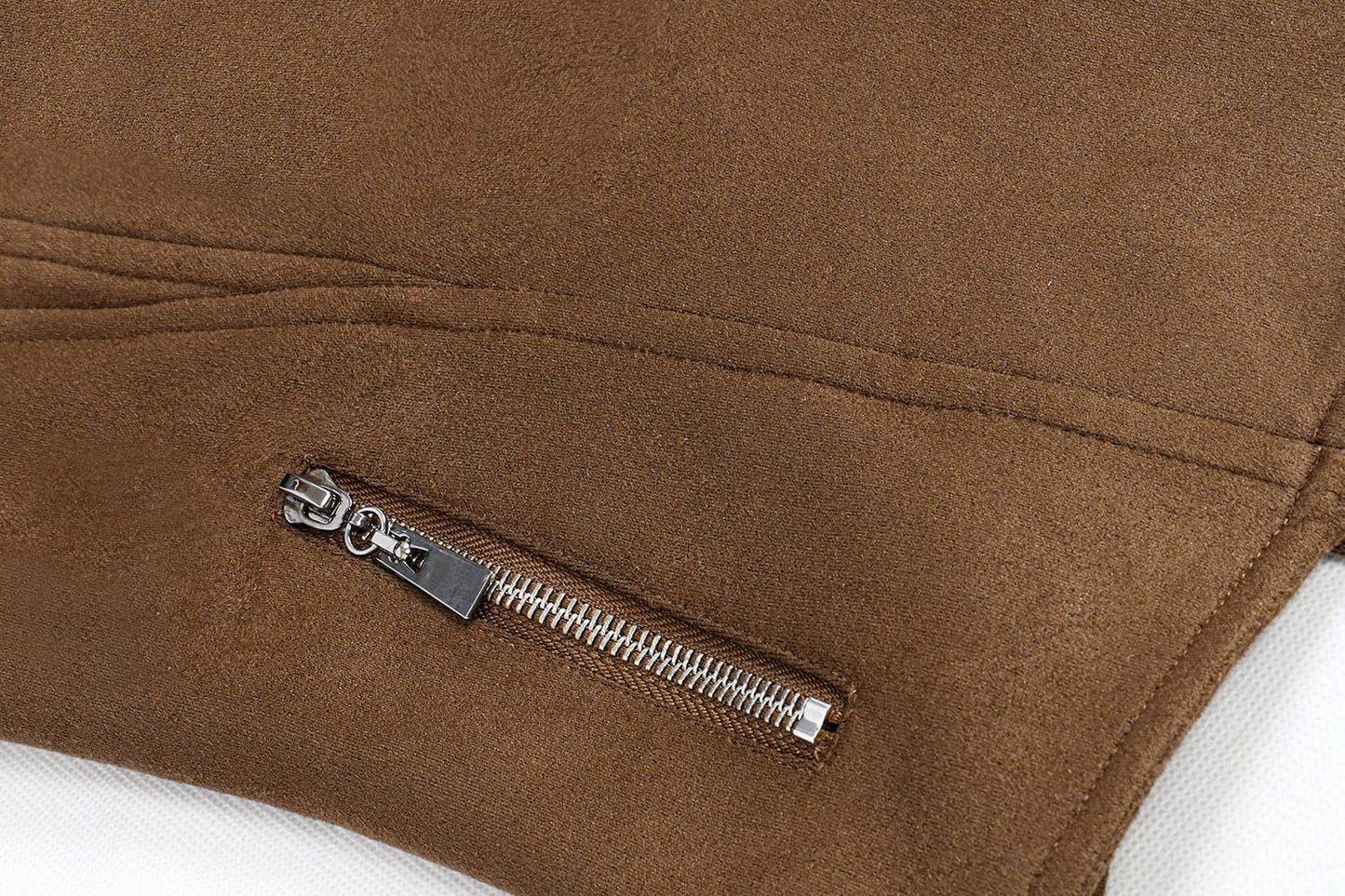 chouyatou Women's Candy Color Asymmetric Zip Slim Faux Leather Cropped Moto Jacket (Medium, Suede Brown)