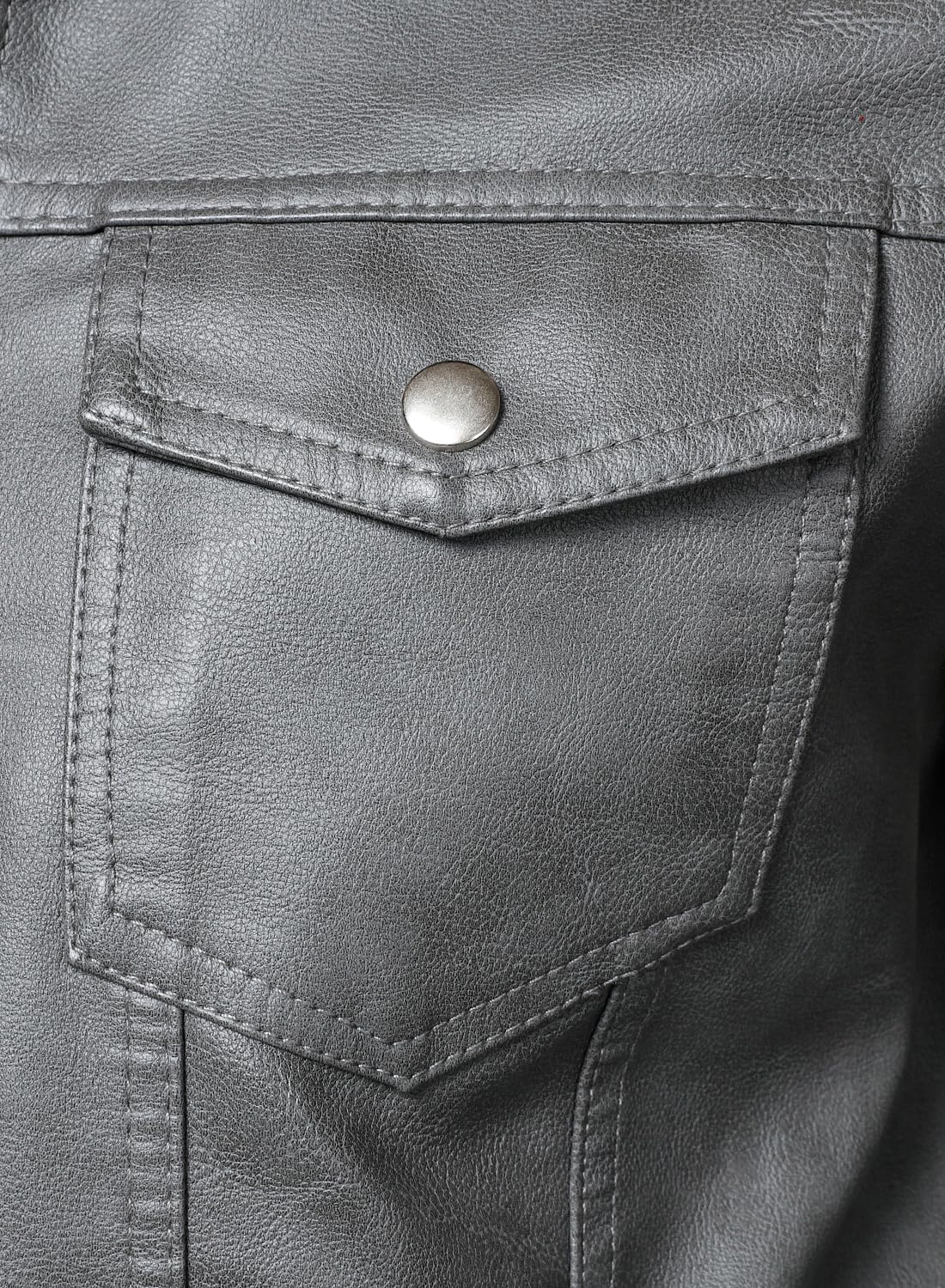 HOOD CREW Mens Leather Jacket Motorcycle Biker Jackets Casual Lightweight Faux Leather Outwear Grey L