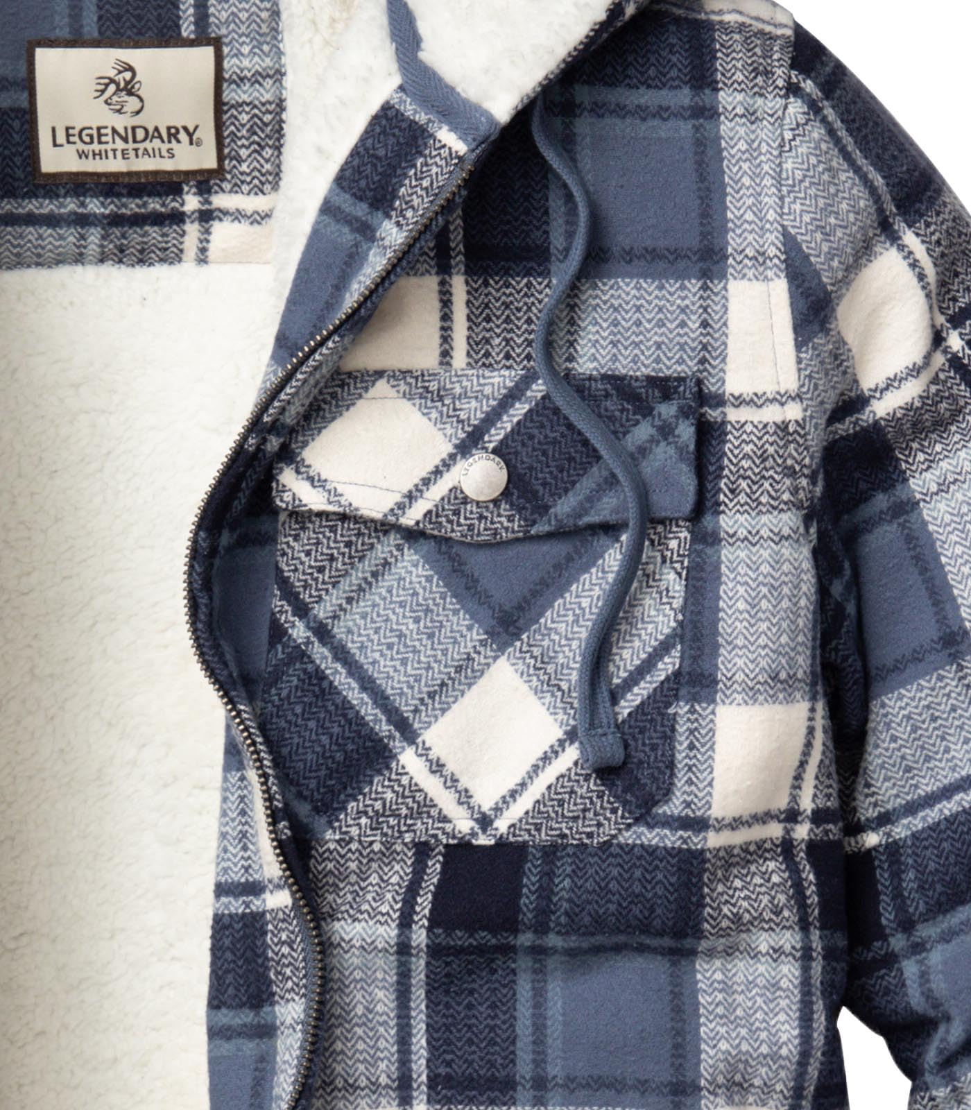 Legendary Whitetails Womens Hooded Shacket Berber Lined Shirt Jacket, Midnight Moon Plaid, XXL