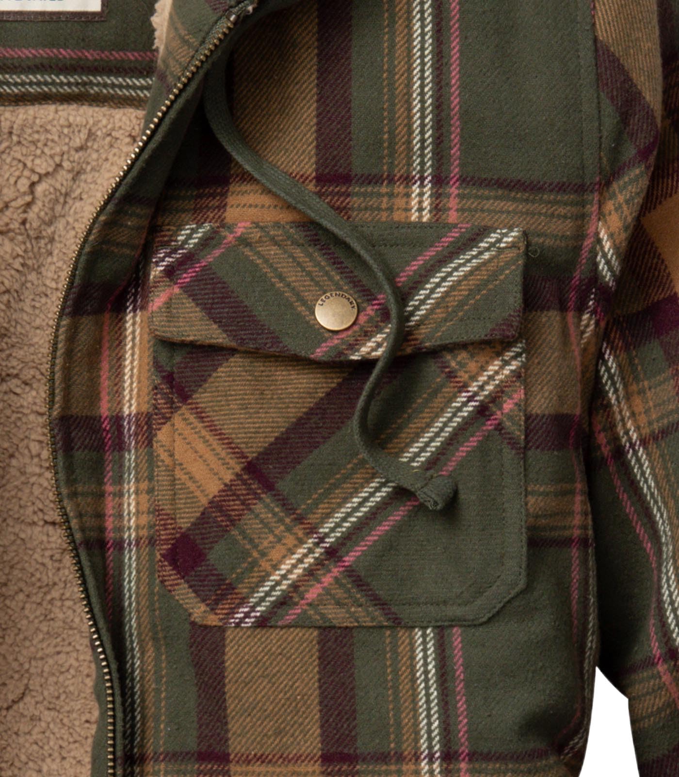 Legendary Whitetails Womens Hooded Shacket Berber Lined Shirt Jacket, Mossy Meadows, XL