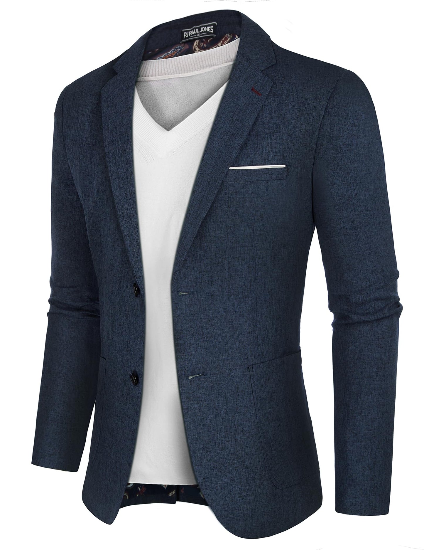 Mens Slim Fit 2 Button Blazer Notch Collar Suit Jacket Stretch Performance Sportcoat Navy
