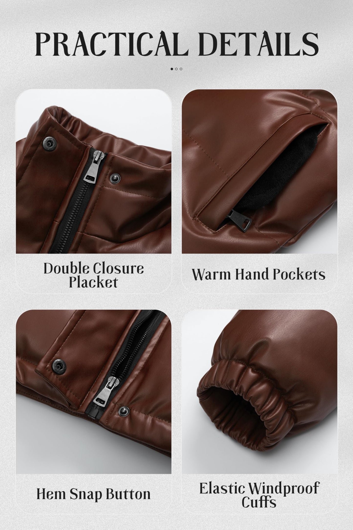 Chrisuno Womens Faux Leather Puffer Jacket Motorcycle Winter Coat Abrigos De Invierno Para Mujer Women's Thicken Quilted Warm Parka Brown 3XL
