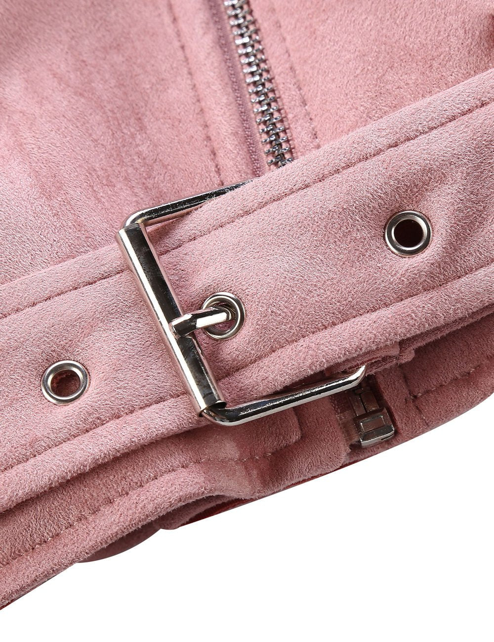 Bellivera Women's Faux Leather Suede Jacket Motocycle Sherpa-Lined Coat with Removable Fur Collar 8830 Pink S