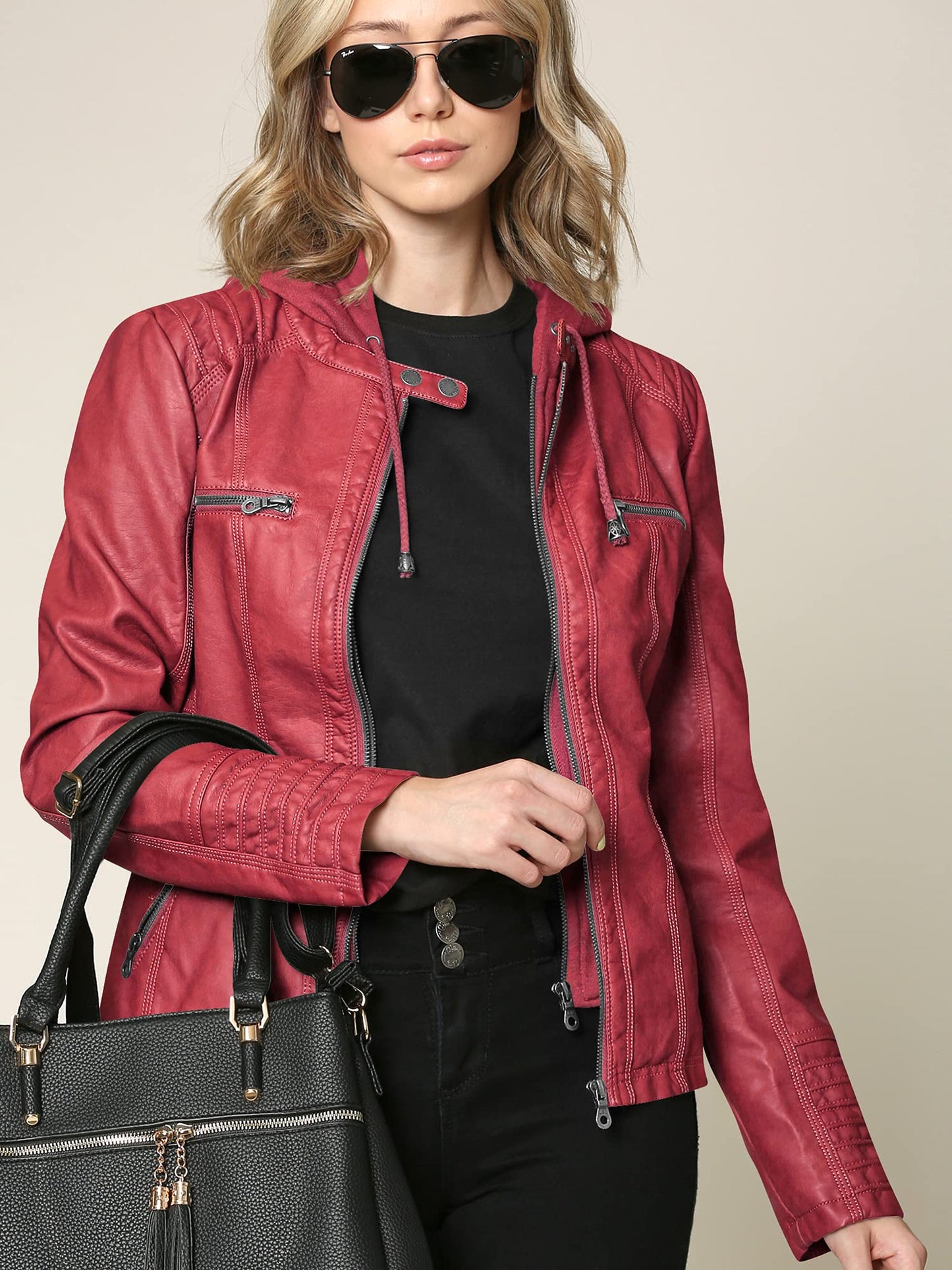 MBJ WJC663 Womens Removable Hoodie Motorcyle Jacket M RED