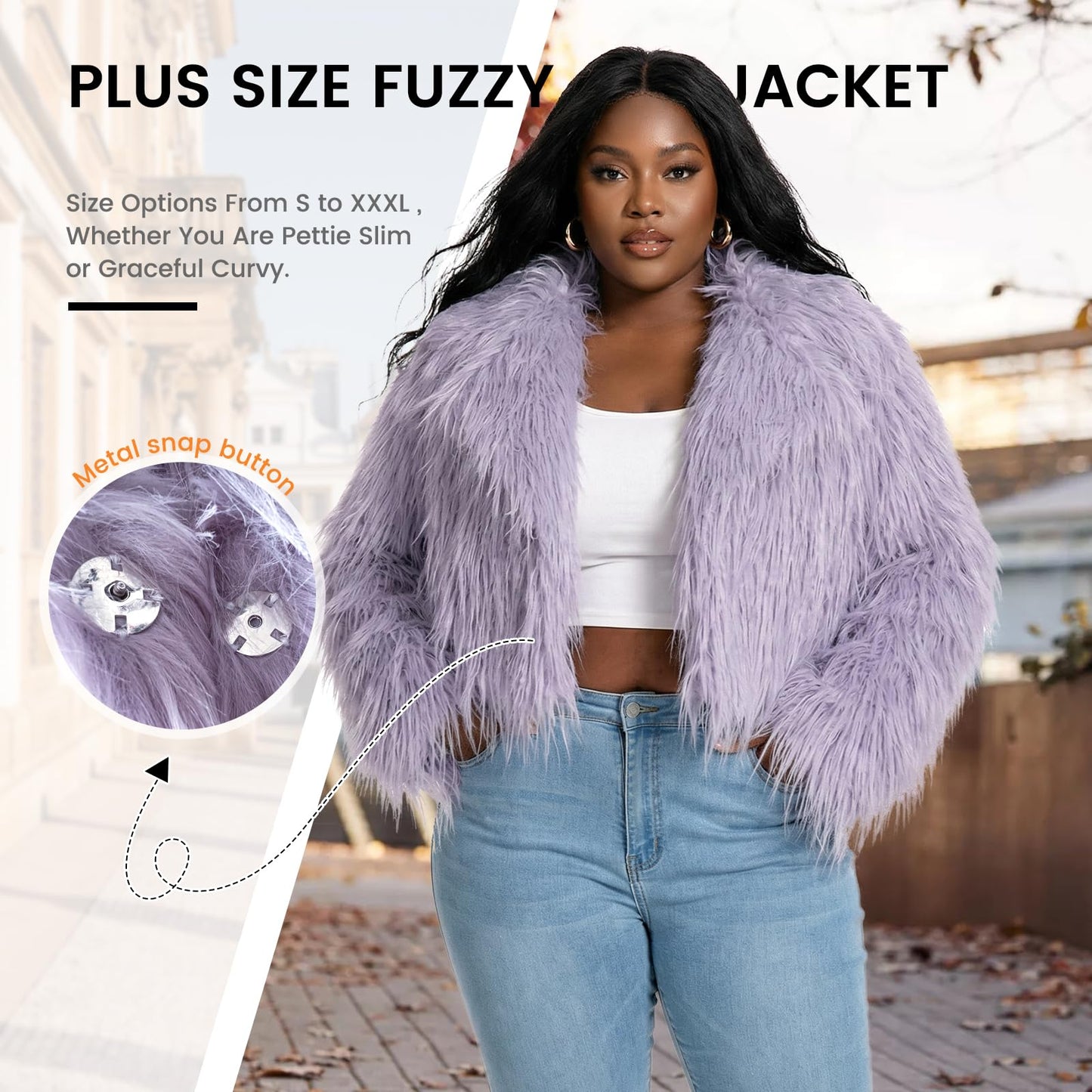 WELLATENT Fur Coats For Women,Plus Size Cropped Faux Fuzzy Jacket Fluffy Fall Coat.