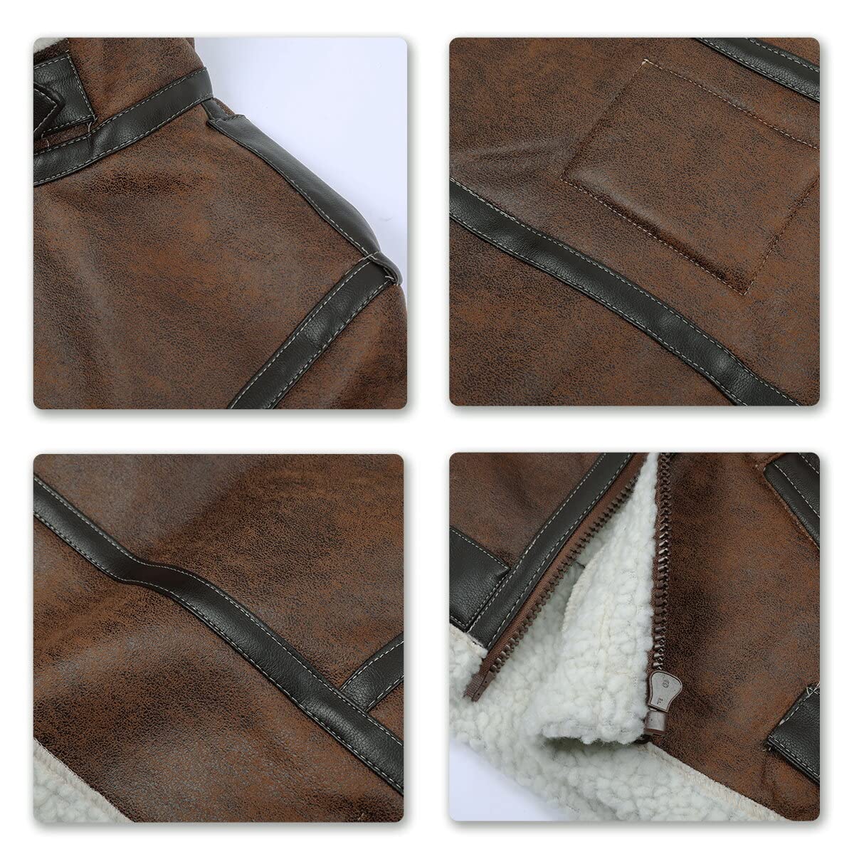 AOWOFS Men's Leather Jackets Aviator Bomber Jacket Men Brown Motorcycle Shearling Suede Coat