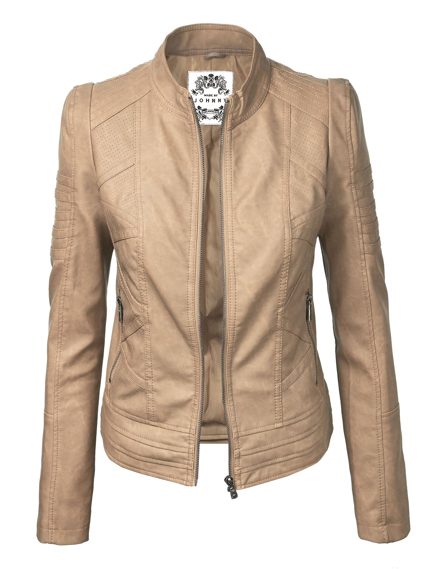 Made By Johnny MBJ WJC746 Womens Vegan Leather Motorcycle Jacket XXL Khaki