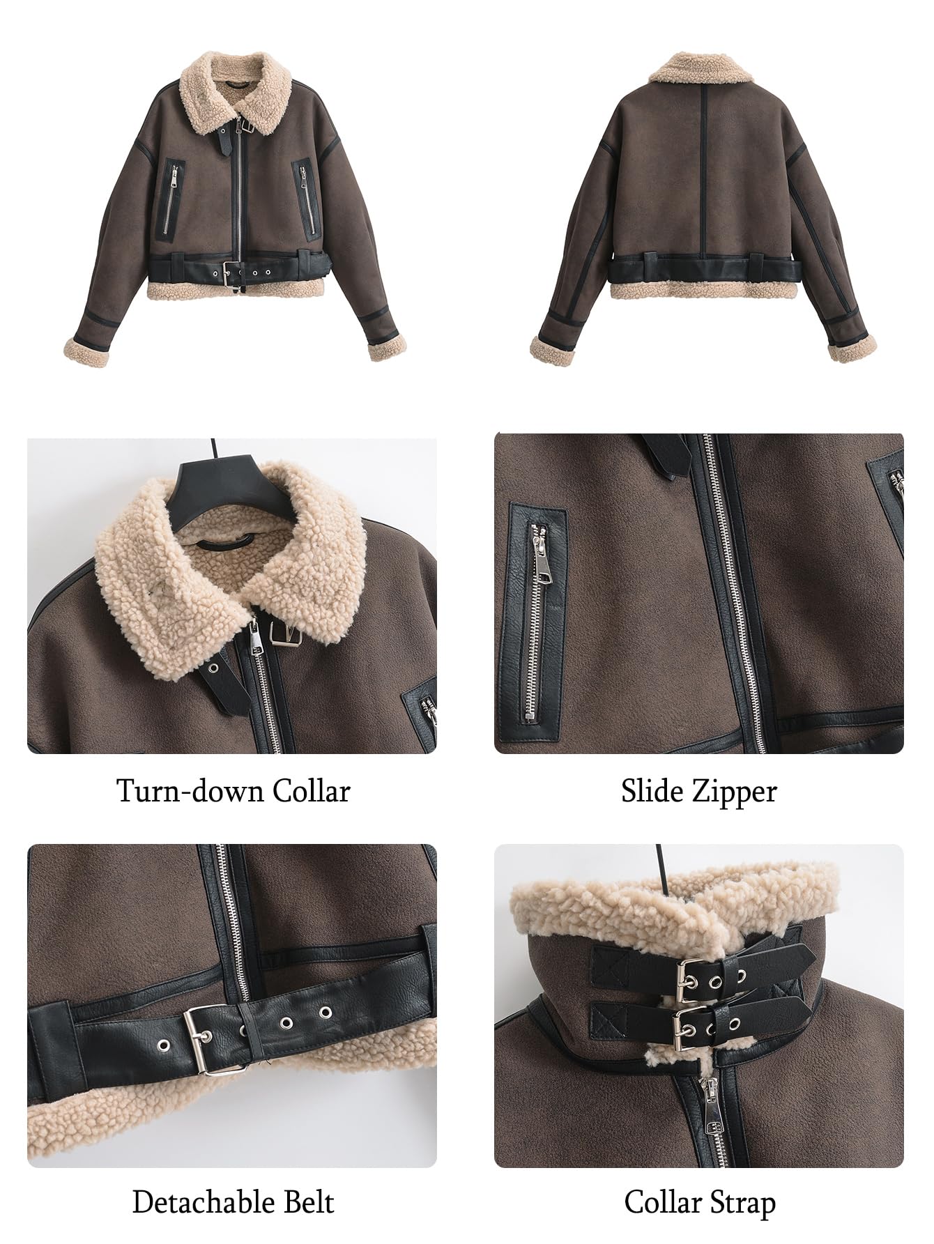 LY VAREY LIN Winter Women Faux Lamb Fur Leather Short Jacket Lapel Zipper Bomber Aviator Coat