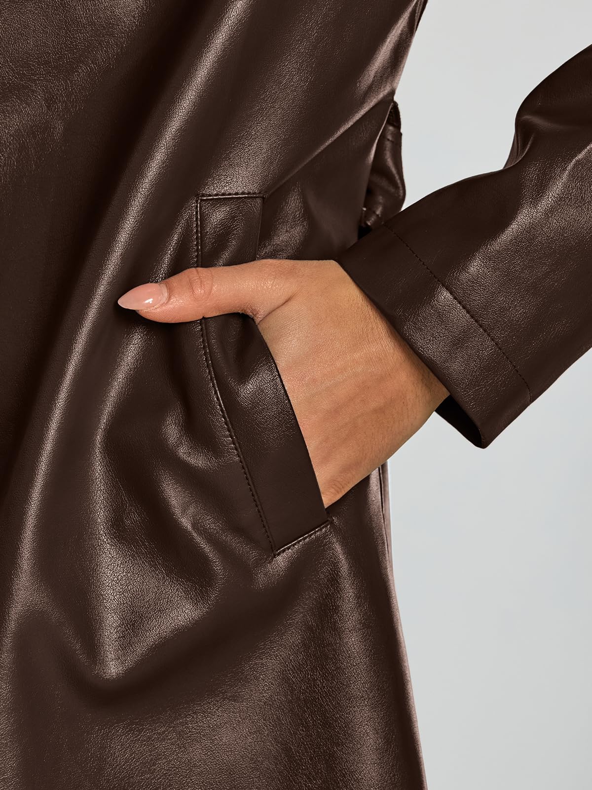 Trendy Queen Womens Brown Long Leather Jackets Trench Dress Pea Coats Peacoat Winter Fall Blazer Suit 2026 Faux Ladies Breasted Casual Warm Waterproof Outfits Clothes Clothing Oversized XL