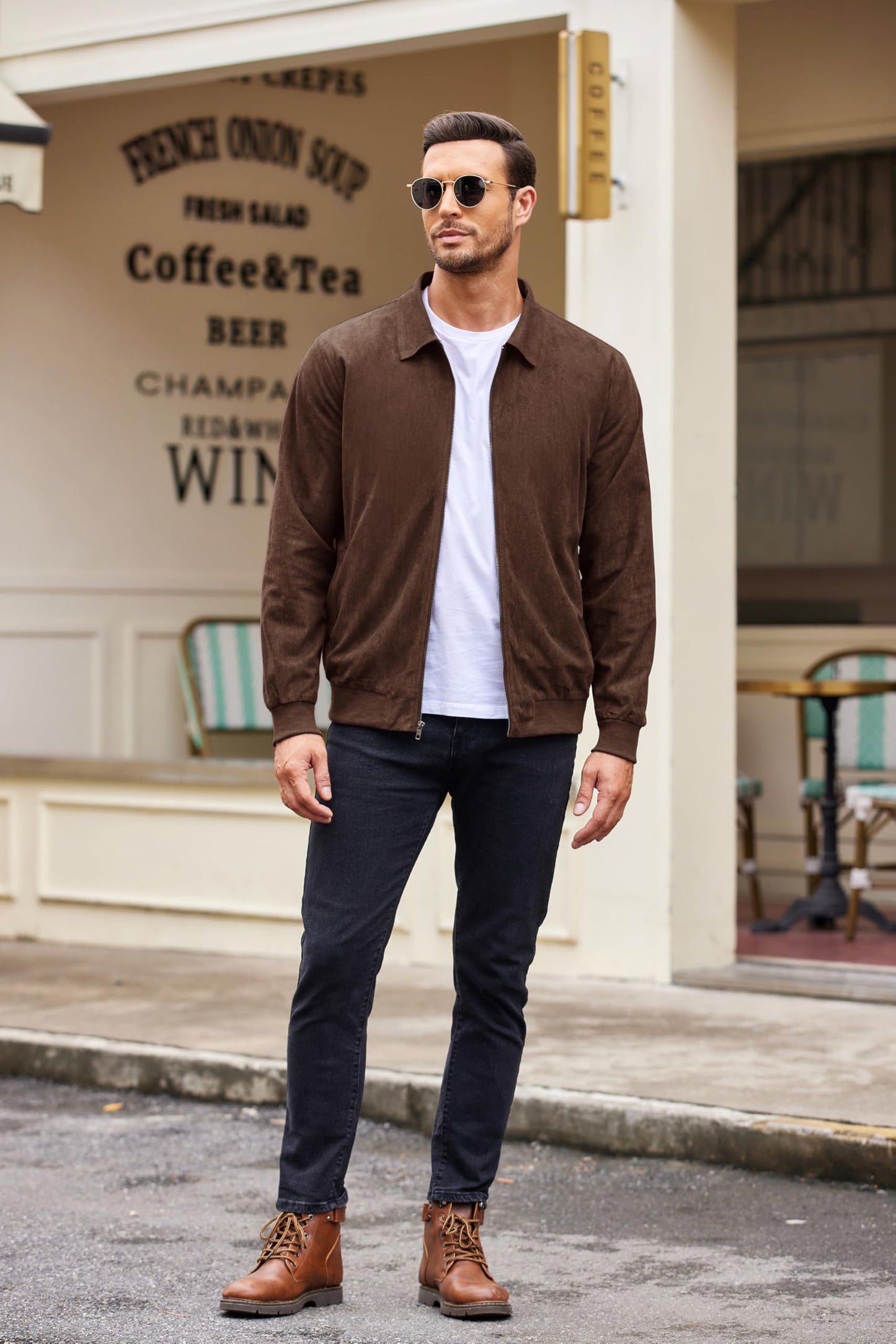 COOFANDY Men's Faux Suede Jacket Zipper Biker Coat Stylish Bomber Jacket