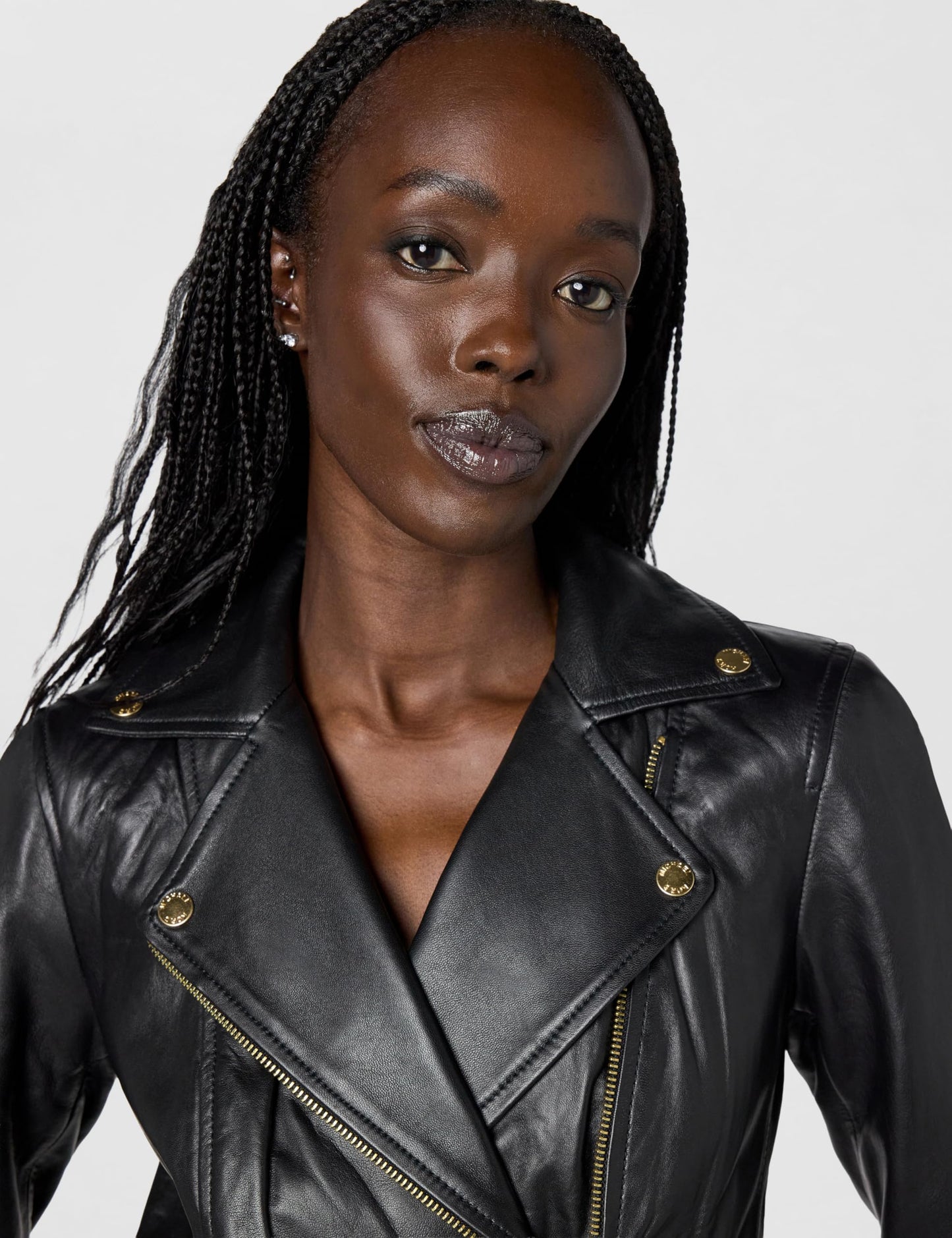 Michael Kors Women's Leather Moto Jacket, Black, M